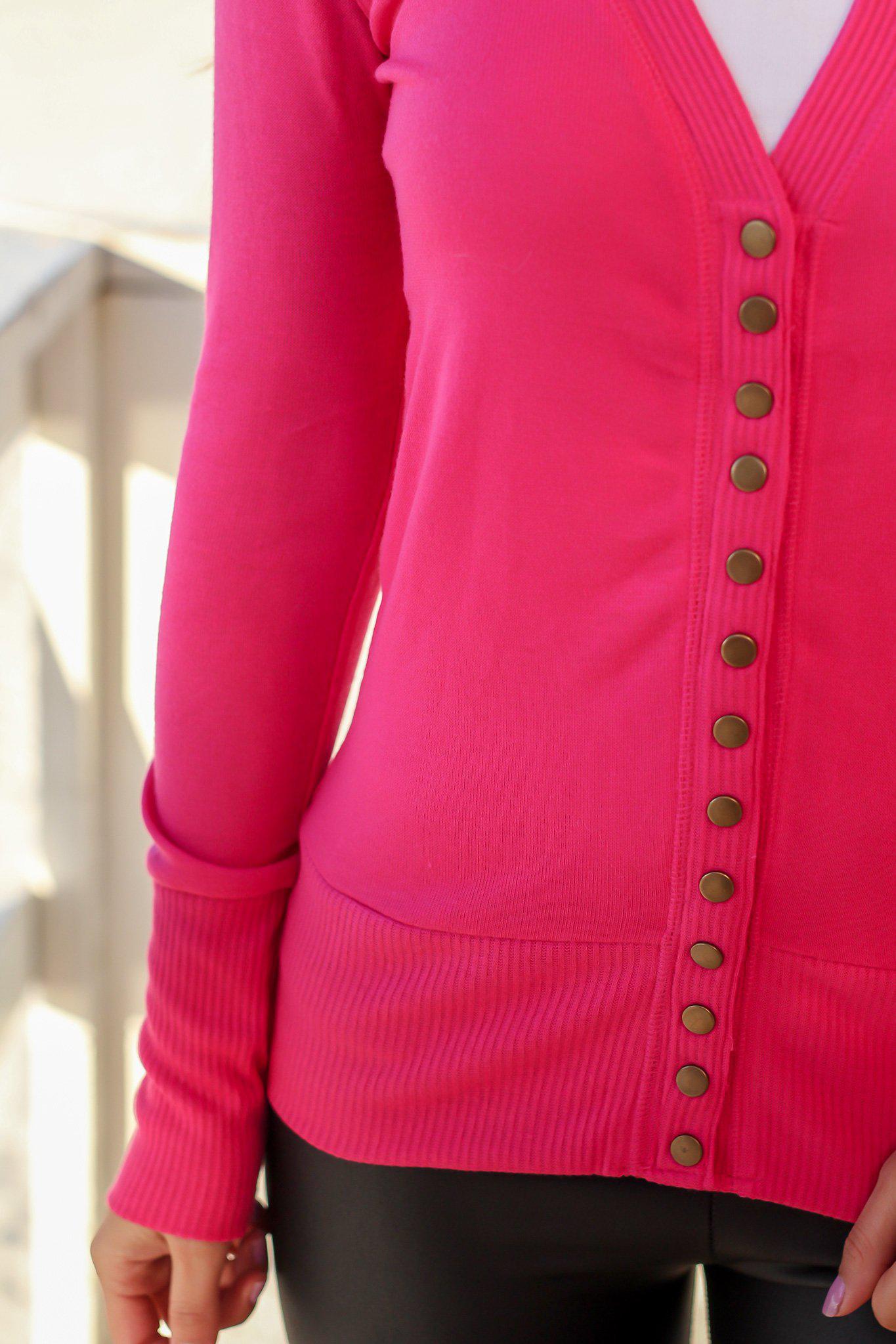 Stylish Hot Pink Button - Up Women's Cardigan for a Fashionable Look