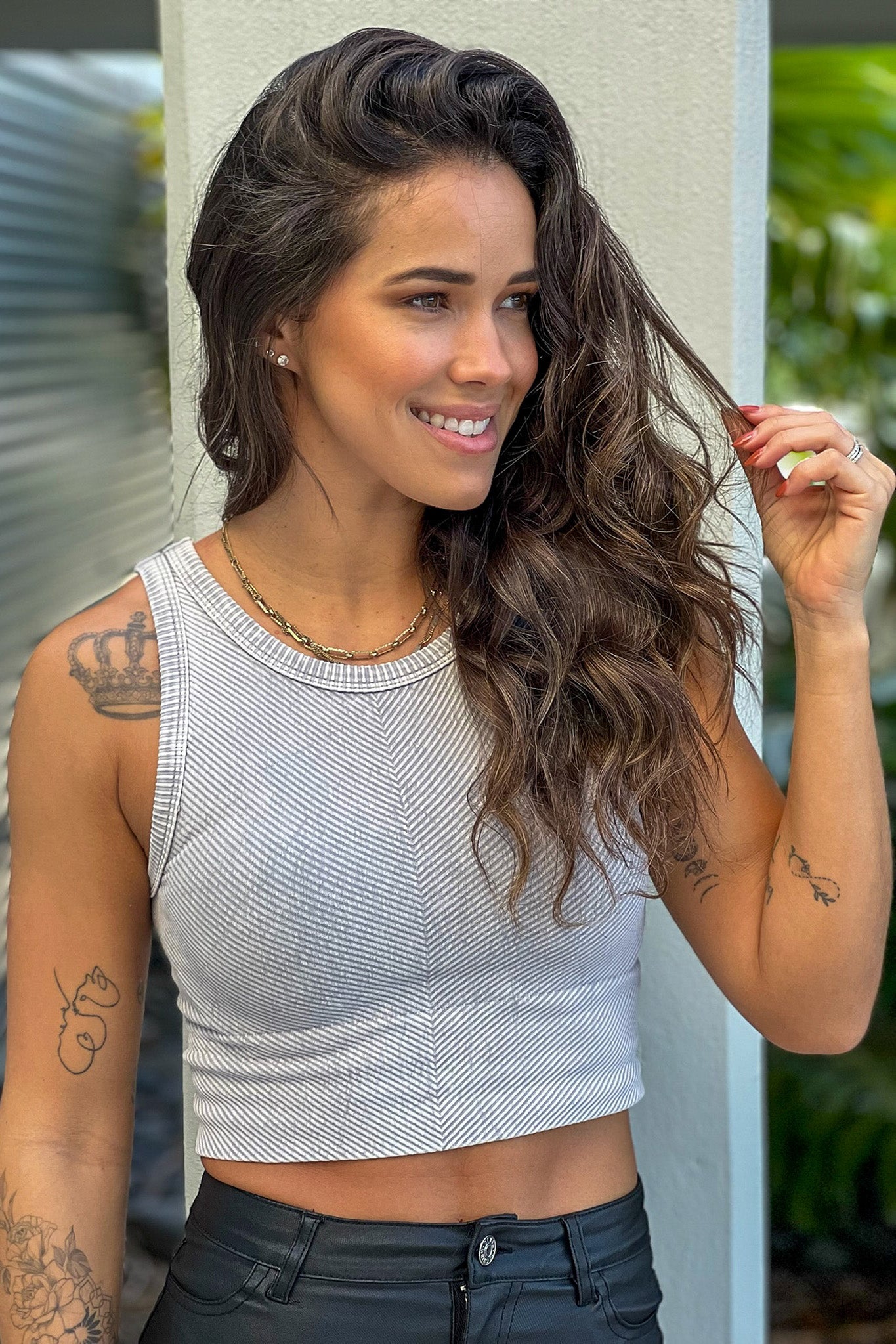 Stylish Cool Gray Ribbed High Neck Crop Top for Fashionable Women