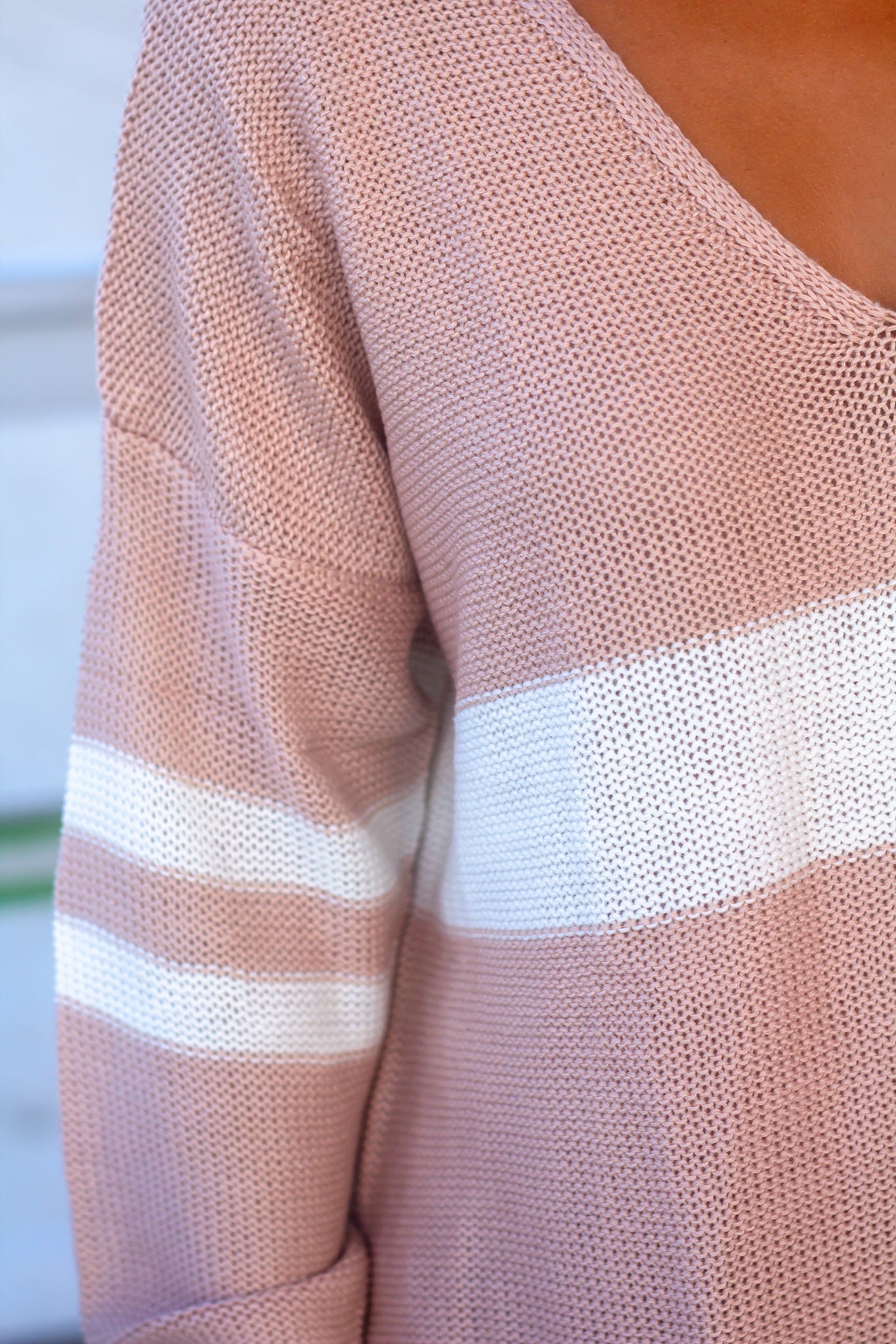 Cream and Blush Shade V-Neck Women's Sweater for Cool Weather