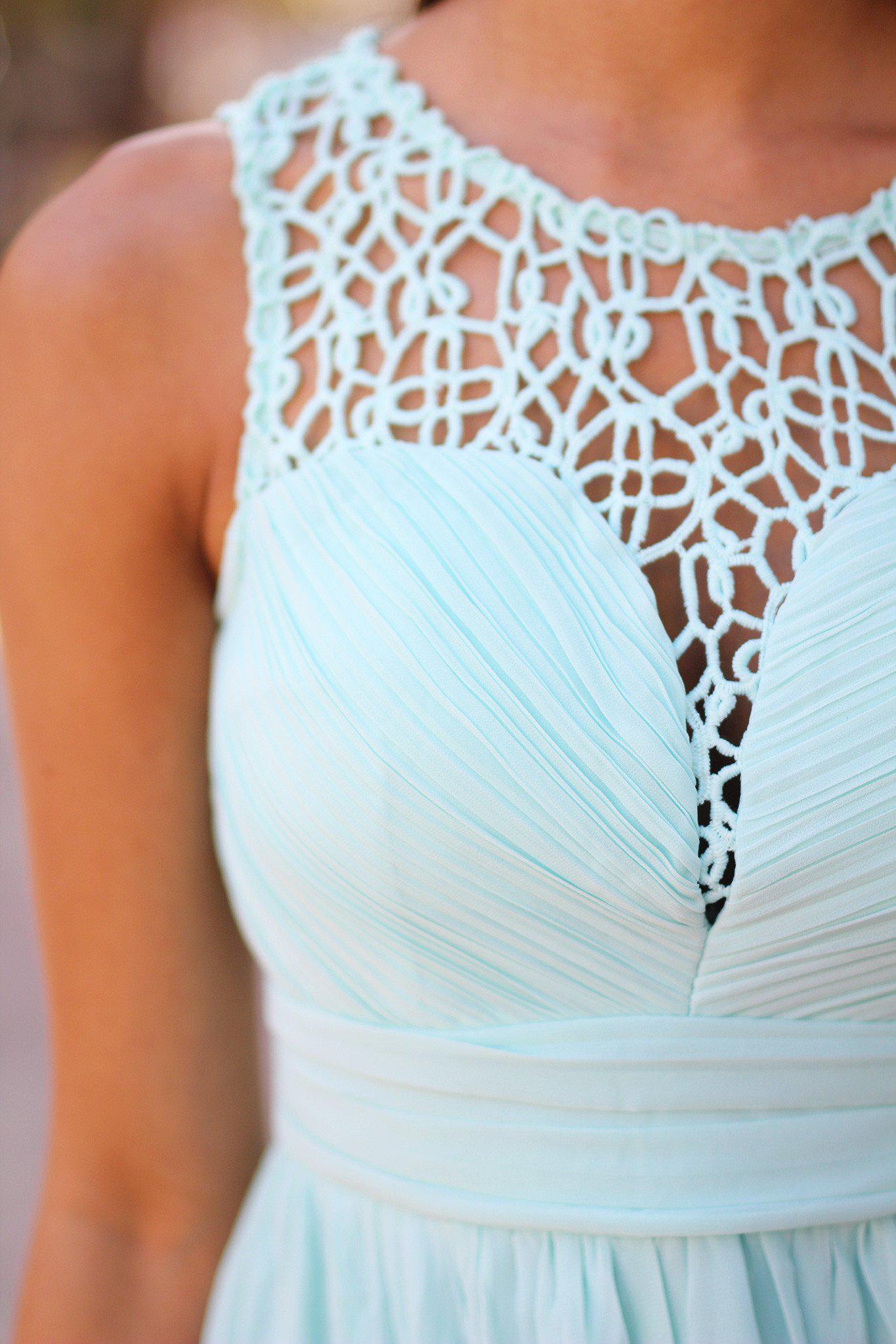 Exquisite Mint Green Crochet Design Maxi Bridesmaid Dress