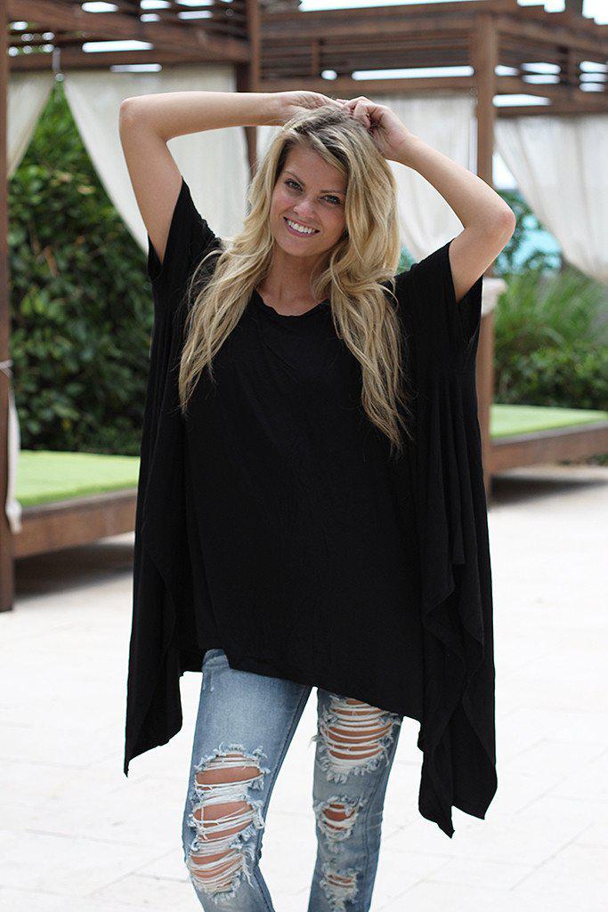 Stylish Black Poncho-Style Tunic Top for Fashionable Women
