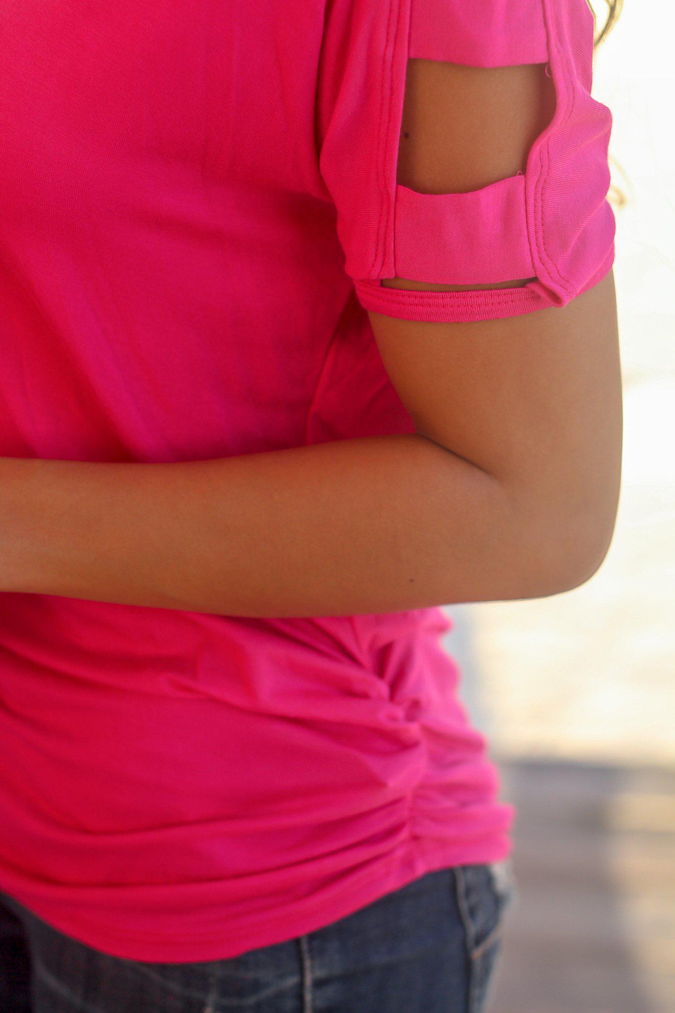 Stylish Hot Pink Women's Top with Strap - Detailing Sleeves