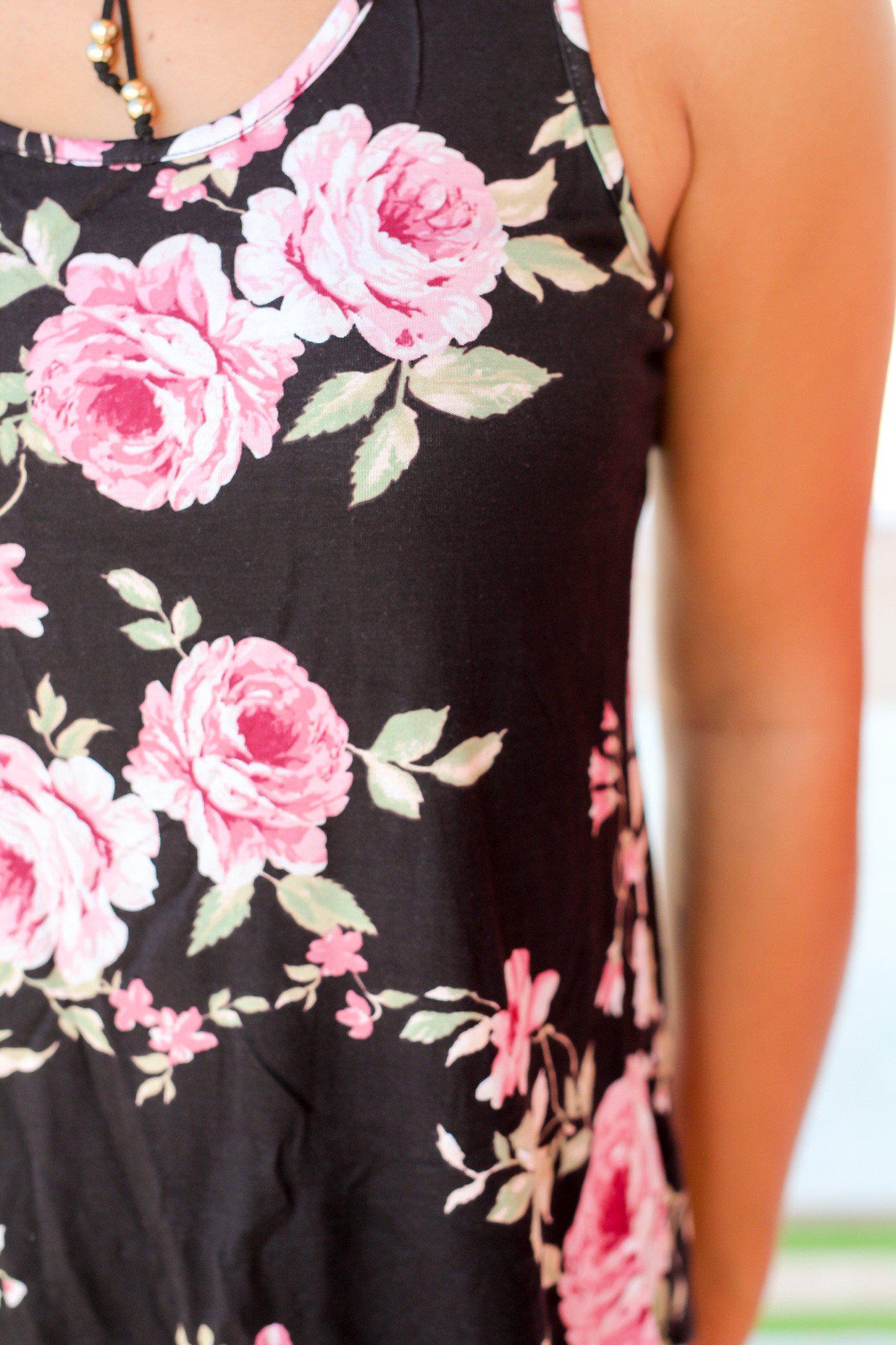 Stylish Black Floral-Printed Sleeveless Racerback Women's Top for Spring