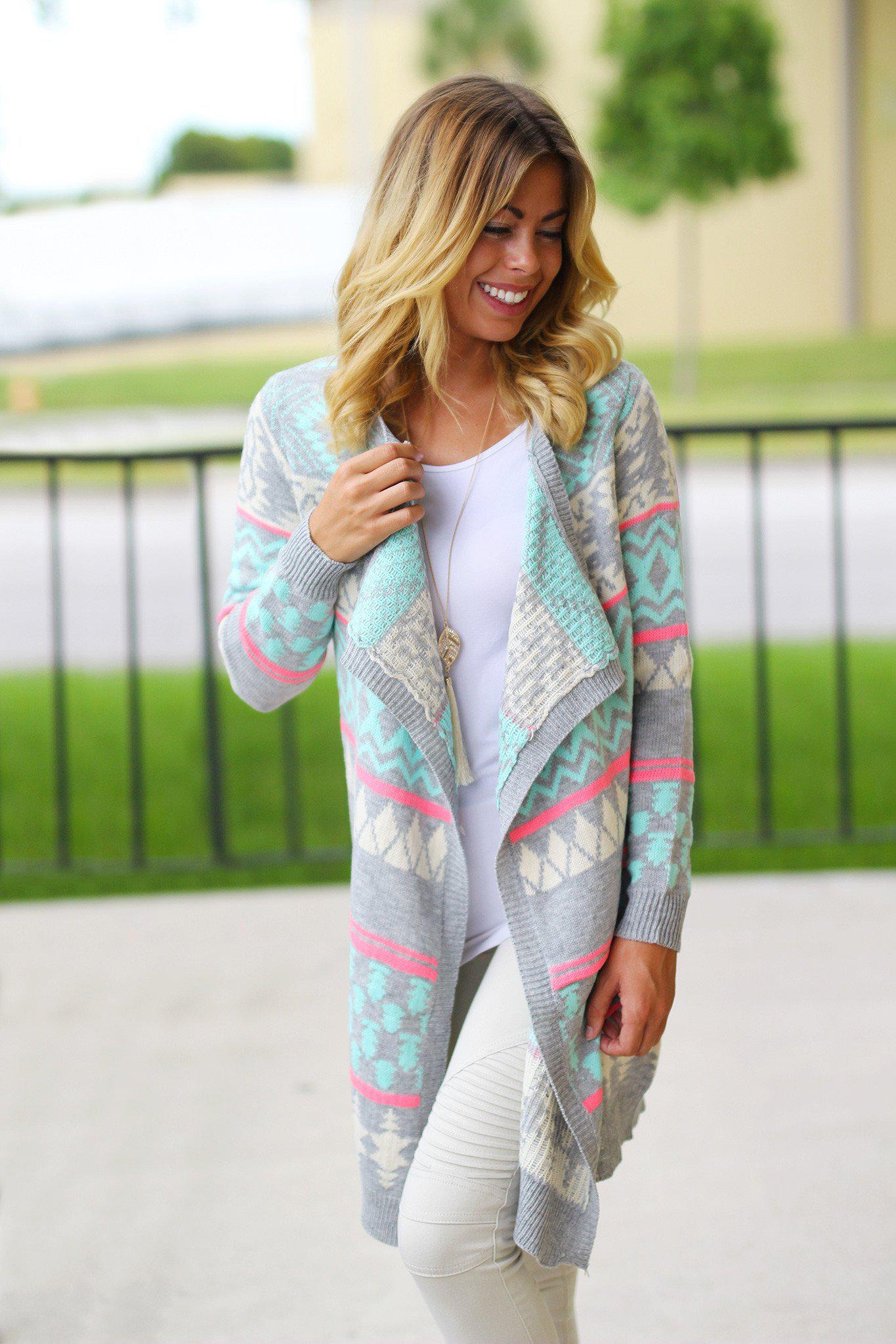 Stylish Mint and Gray Colored Long Women's Cardigan for All Occasions