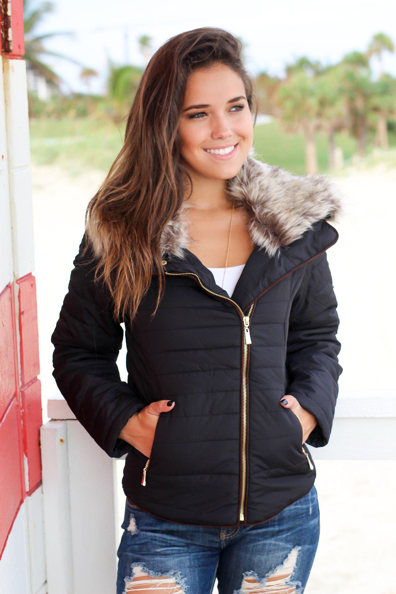 Stylish Black Quilted Jacket with Side Zipper for Fall and Winter