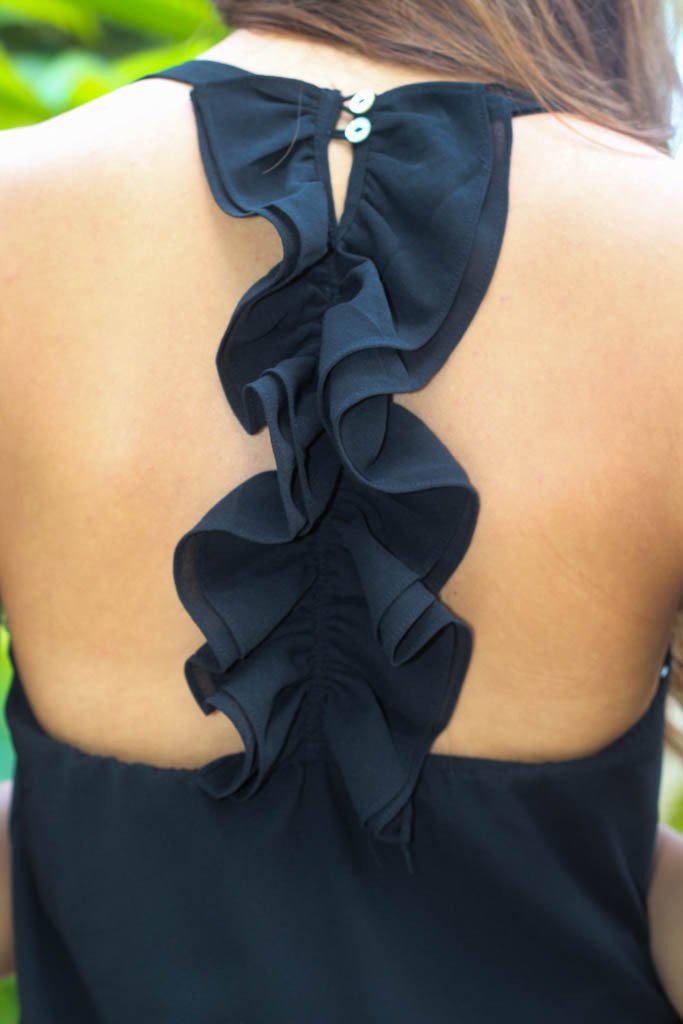 Stylish Women's Black Dress with Ruffled Back