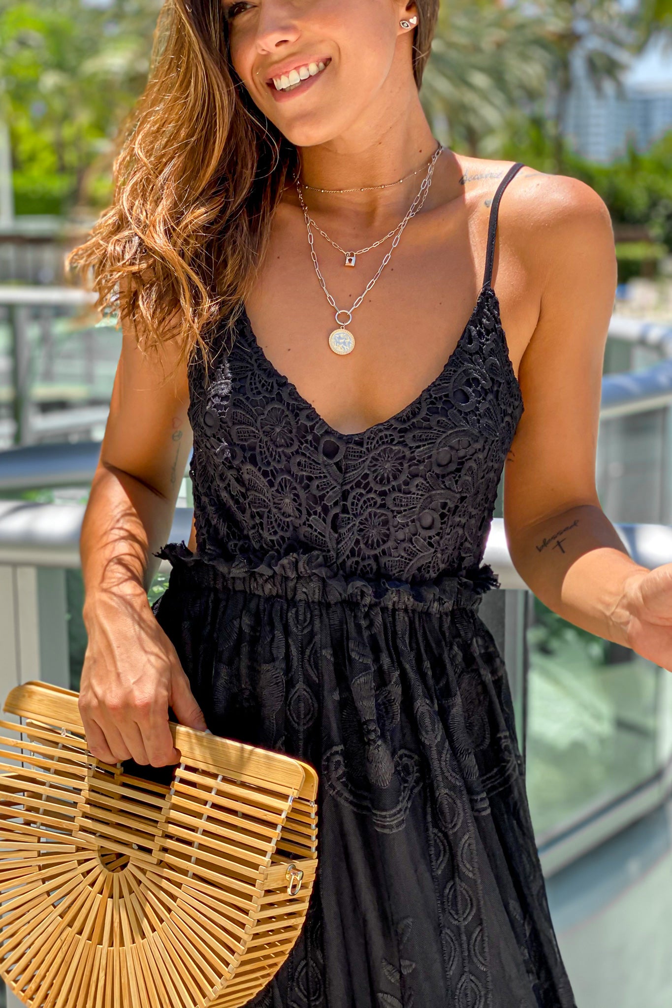 Stunning Black Maxi Dress with Exquisite Crochet Top