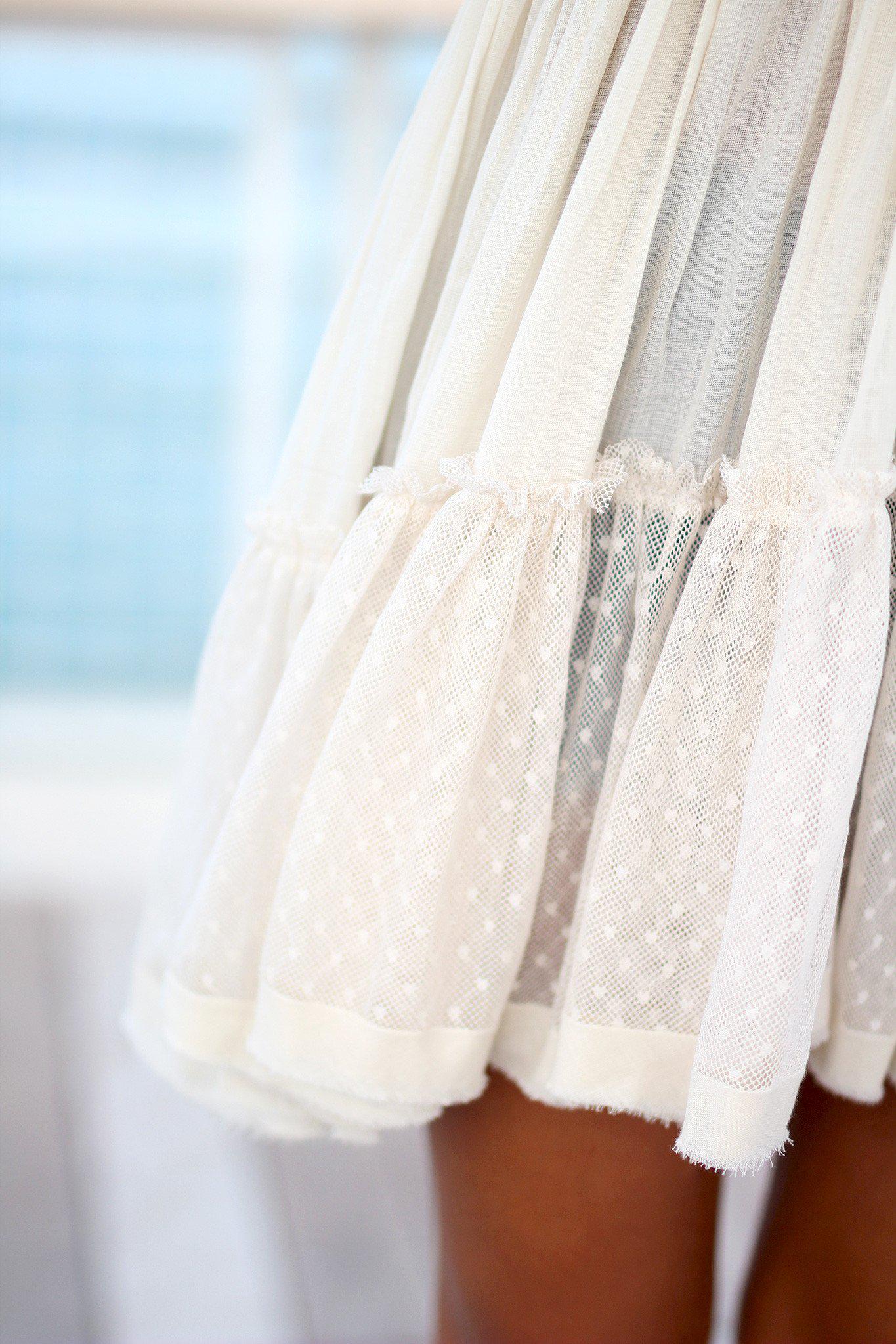 Cream-colored Bohemian Babydoll Style Short Dress for Fashionable Girls