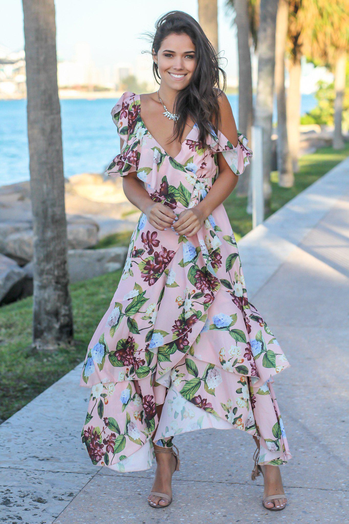 Blush Floral High-Low Ruffled Dress - A Fashion Must-Have