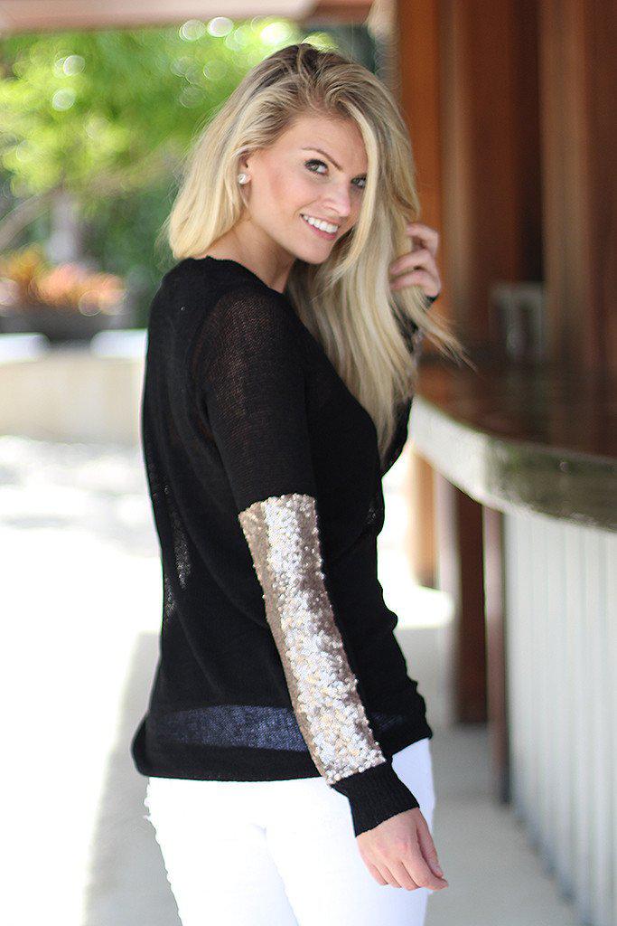 Stunning Black Sequined Sheer Women's Fashion Top