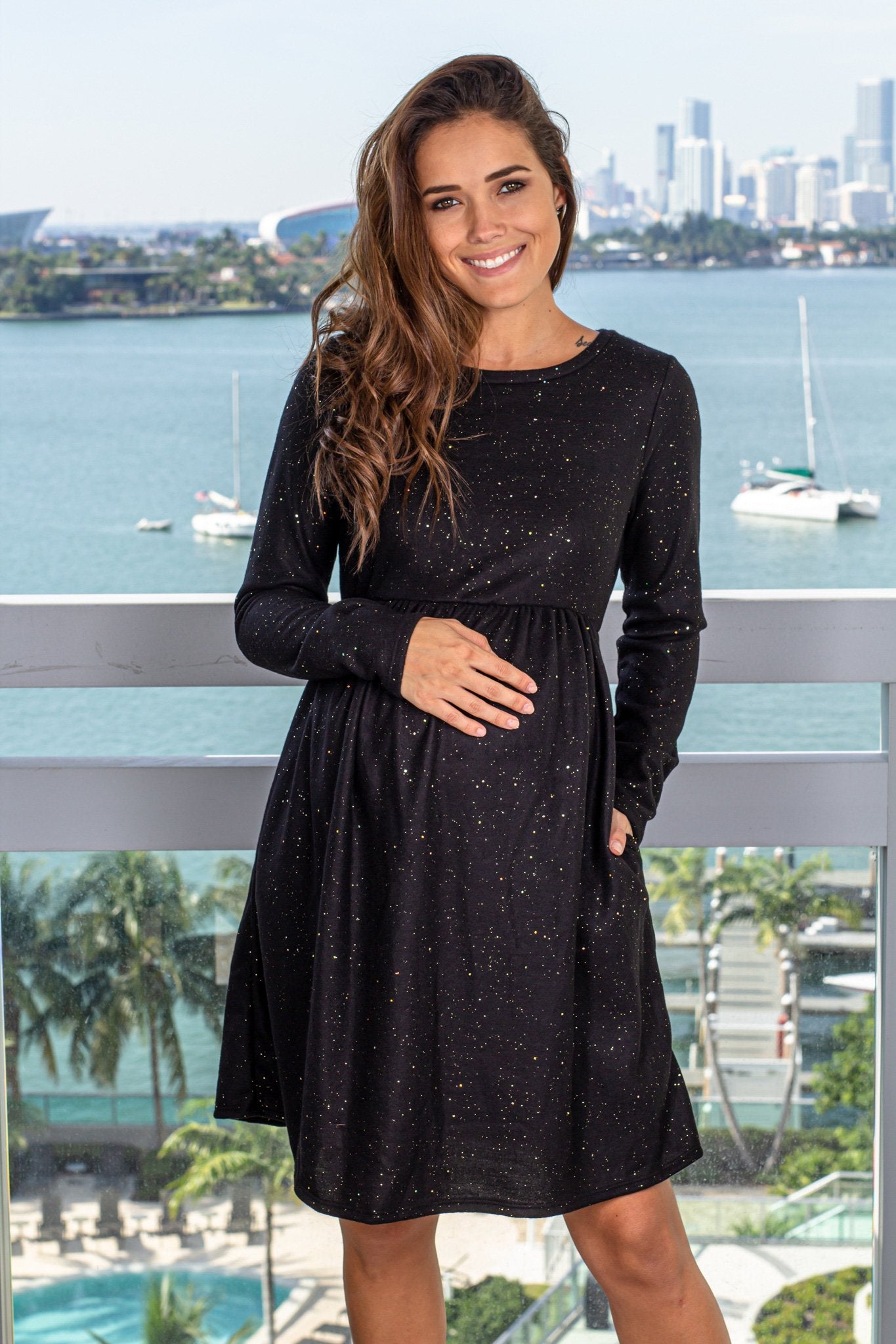 Black Glittery Short Maternity Dress for Elegant and Sexy Look