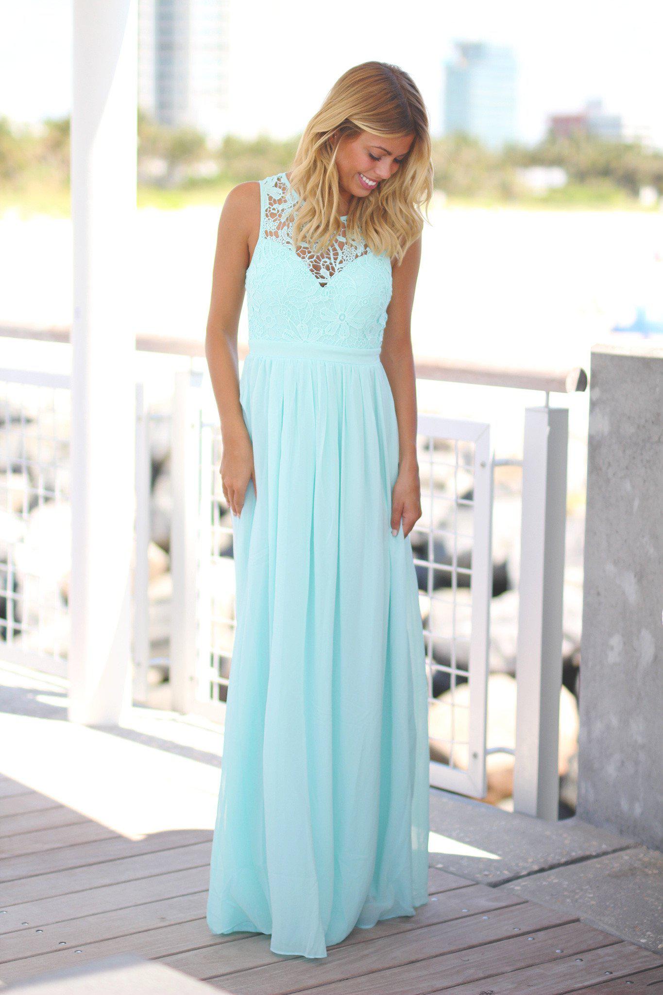 Stunning Mint Green Crochet Style Open-Back Long Maxi Dress for Evening Wear
