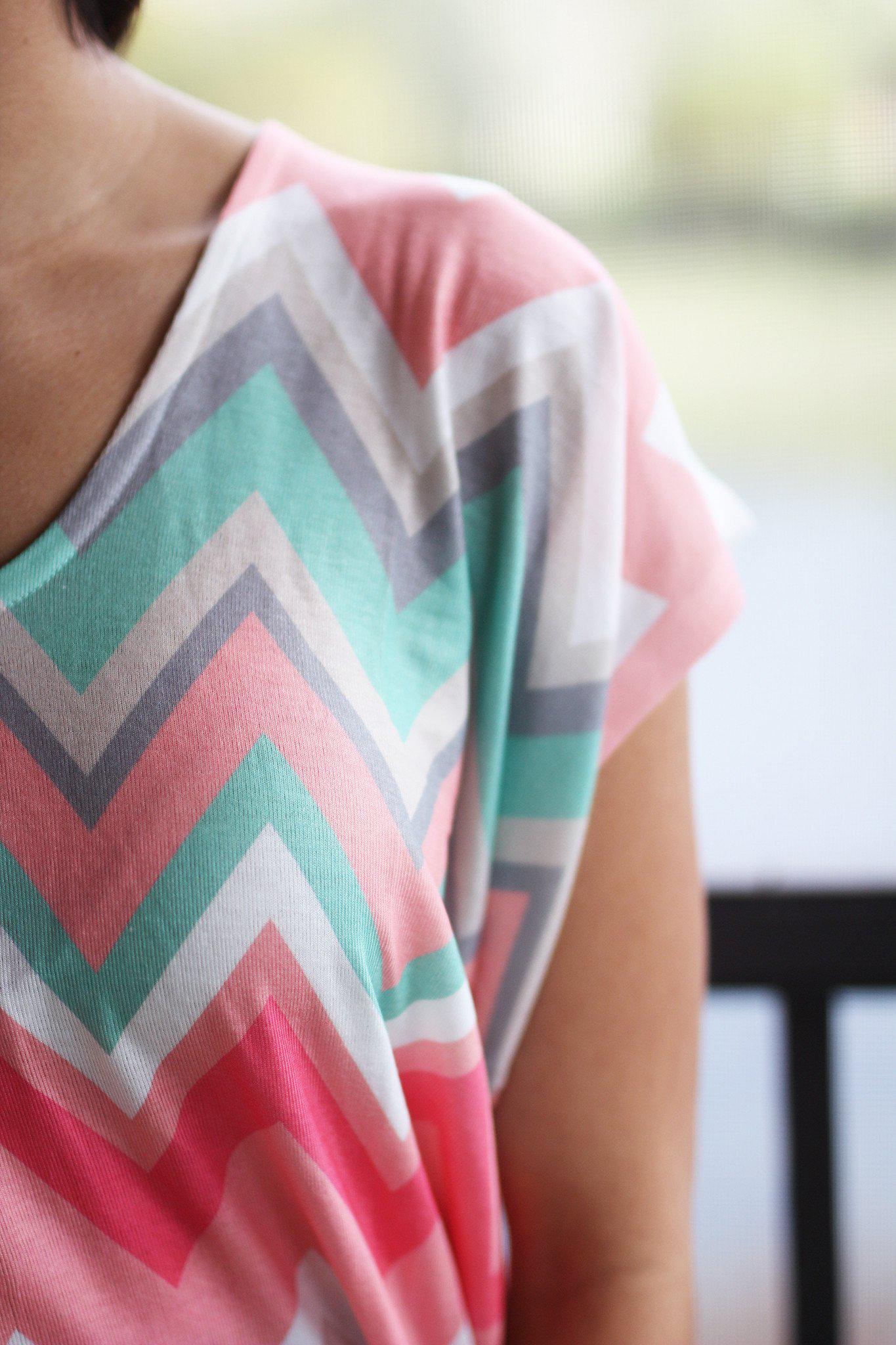 Stylish Coral and Mint Chevron Patterned Women's Top