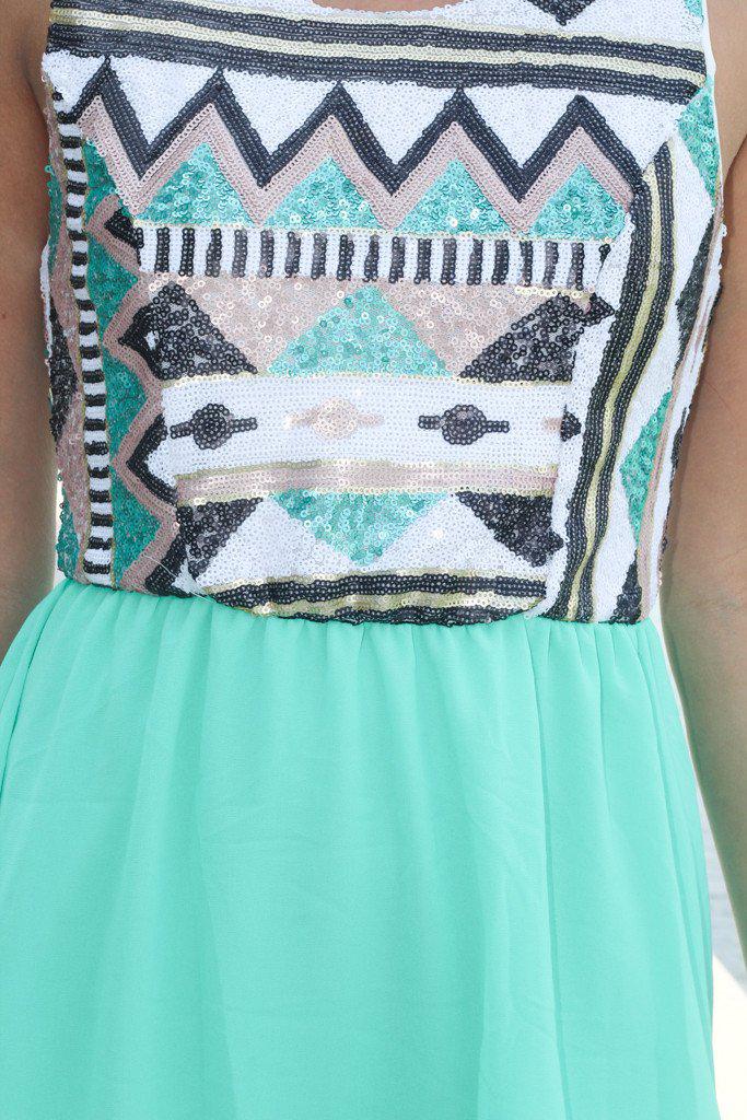 Stunning Mint Sequin Top High - Low Flowy Dress