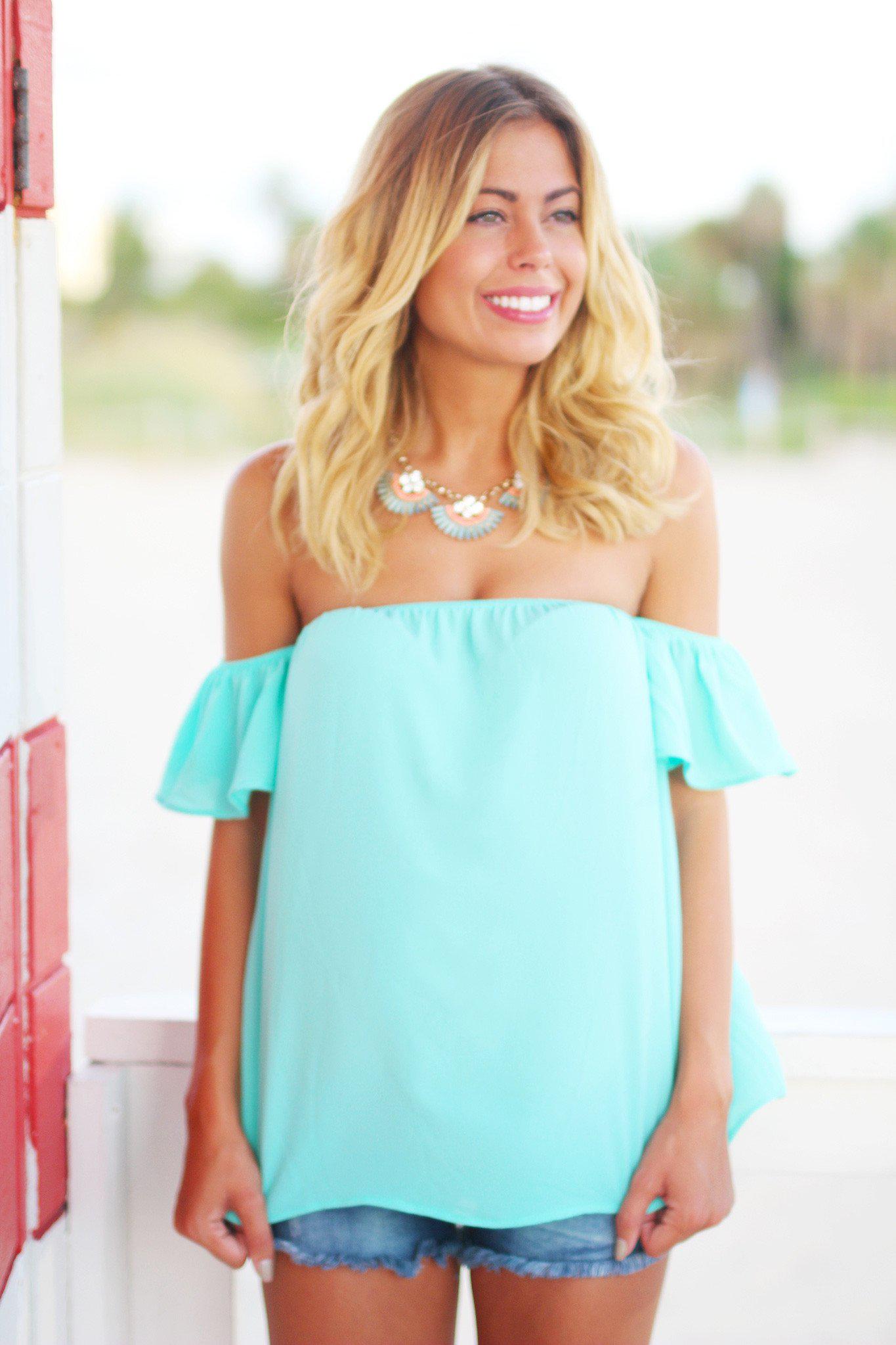 Adorable Mint-Colored Off-Shoulder Women's Summer Top