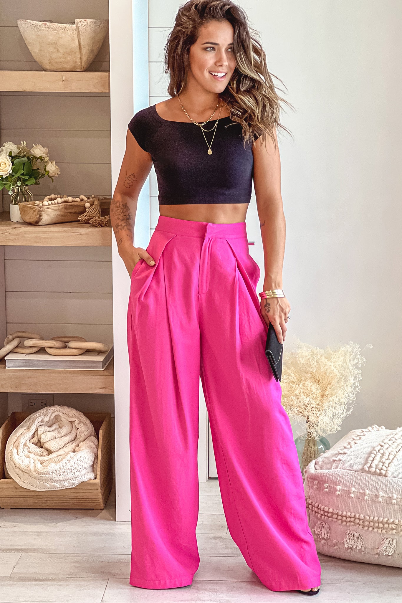 Stunning Hot Pink Women's Wide Leg Fashion Pants