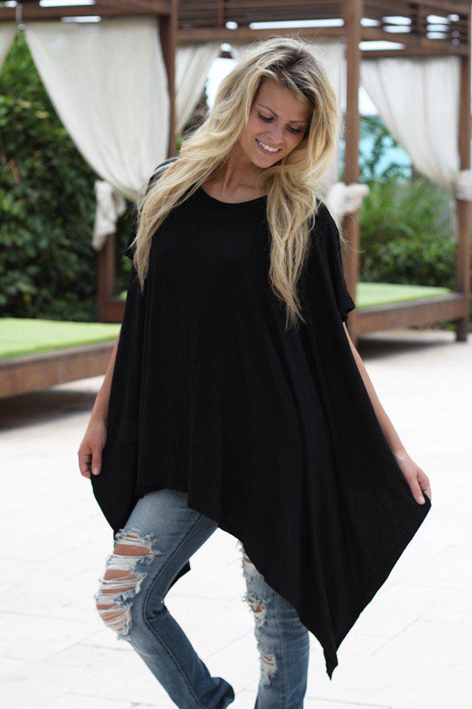 Stylish Black Poncho-Style Tunic Top for Fashionable Women