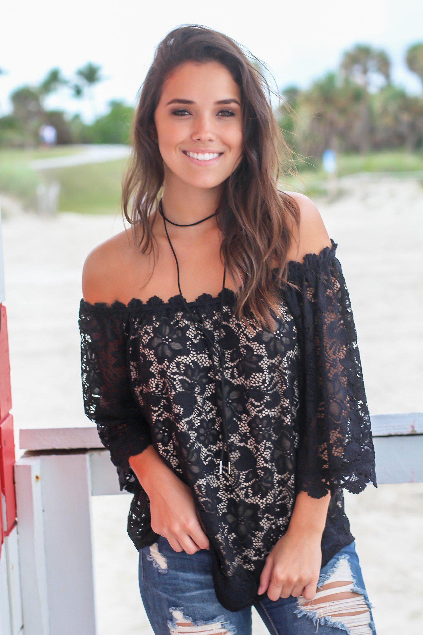 Stylish Women's Black Lace Off-the-Shoulder Fashion Top
