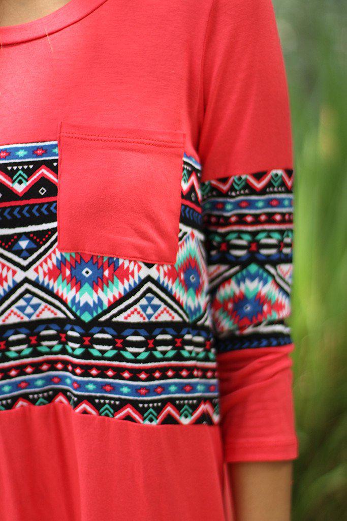 Stylish All - Year Coral Aztec Printed Lightweight Top