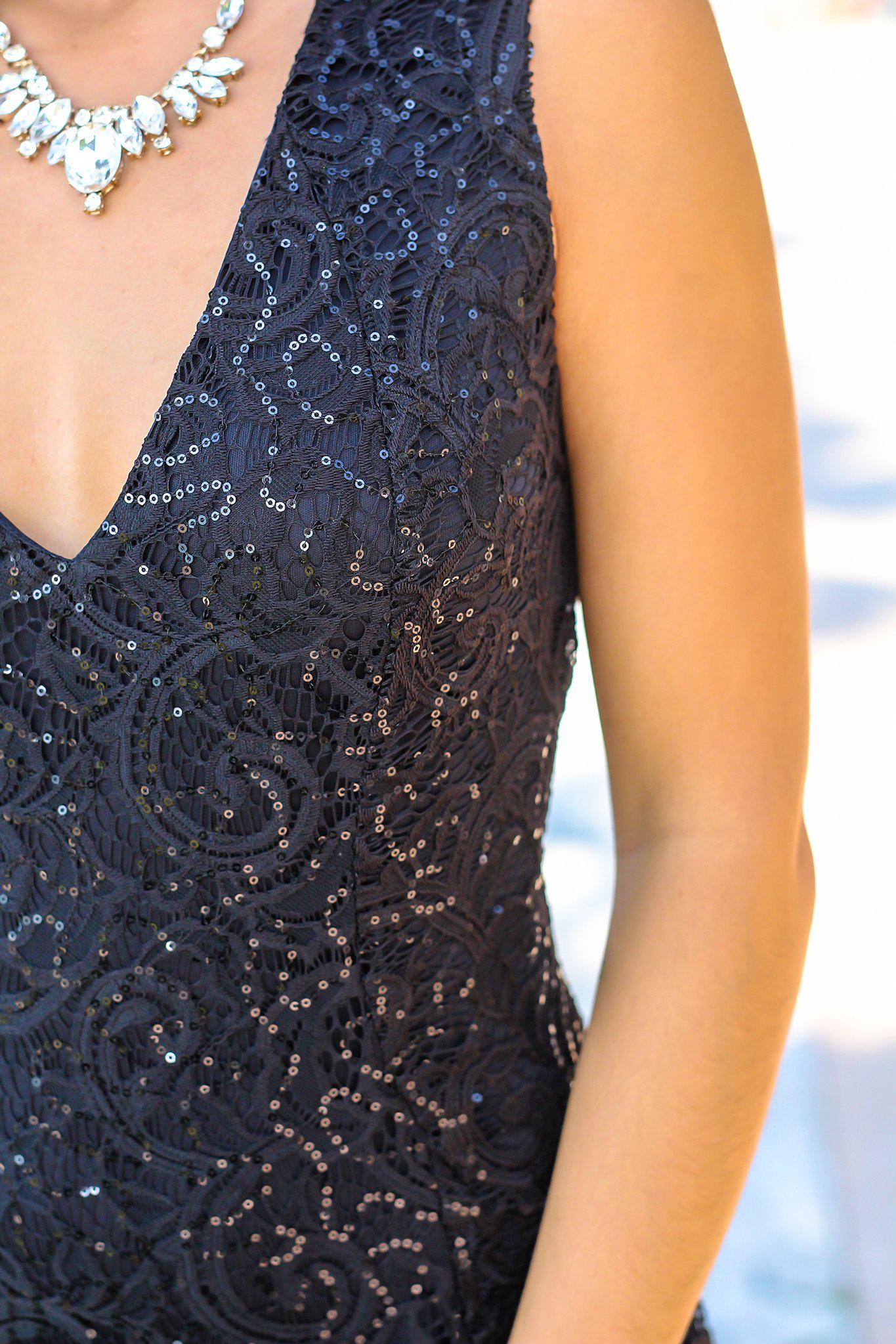 Stunning Black Sparkly Sequin V-Neck Mermaid Maxi Formal Dress