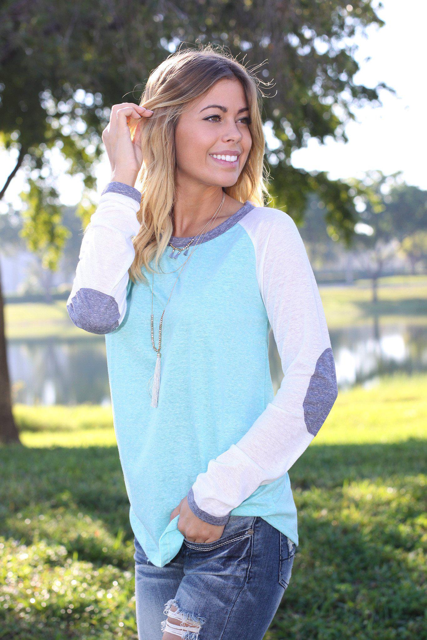 Stylish Mint-Colored Baseball T-Shirt with Adorable Elbow Patches