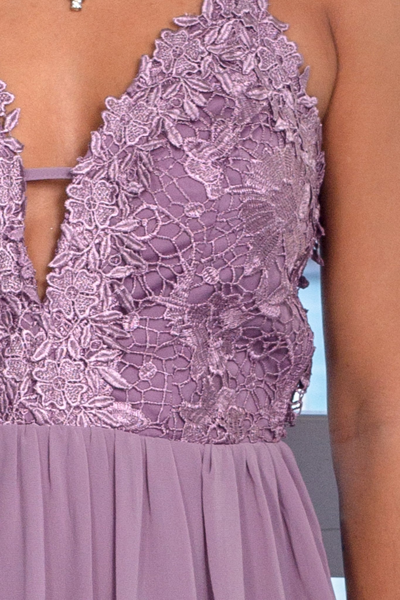 Stunning Mauve Long Maxi Dress with Embroidered Sleeveless Top and Adjustable Strappy Back Design