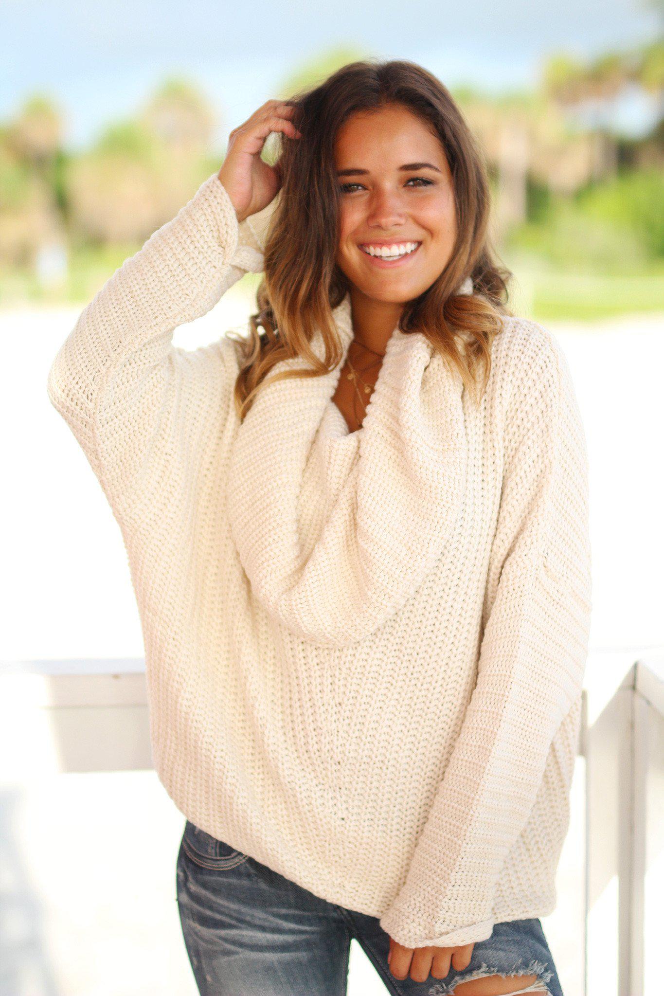 Cozy Cream-Colored Oversized Knitted Sweater for Women