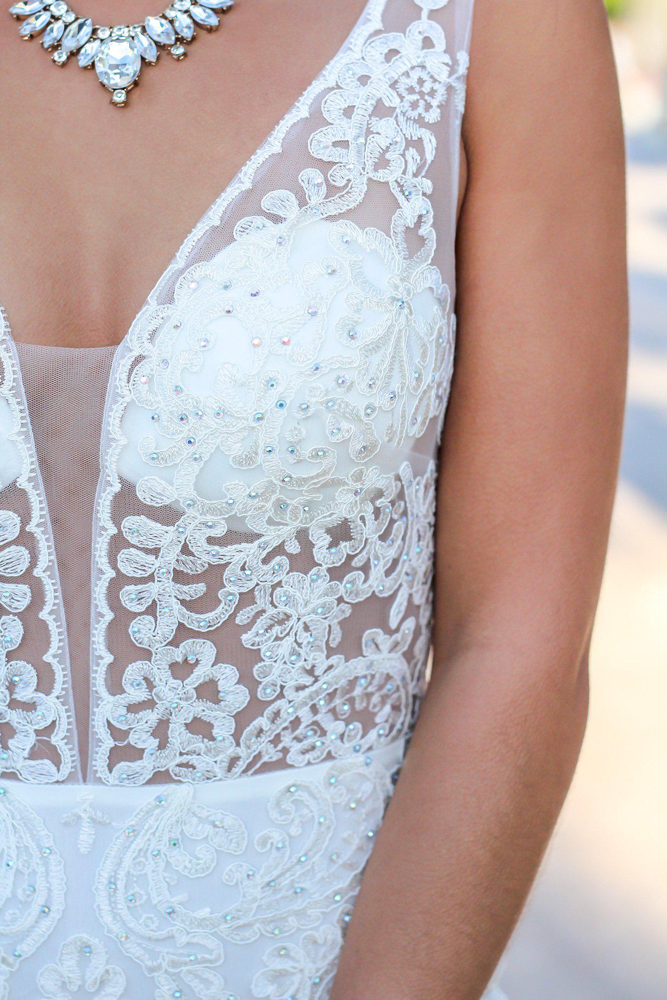 Stunning Cream Polyester Lace Maxi Dress with Tulle Design