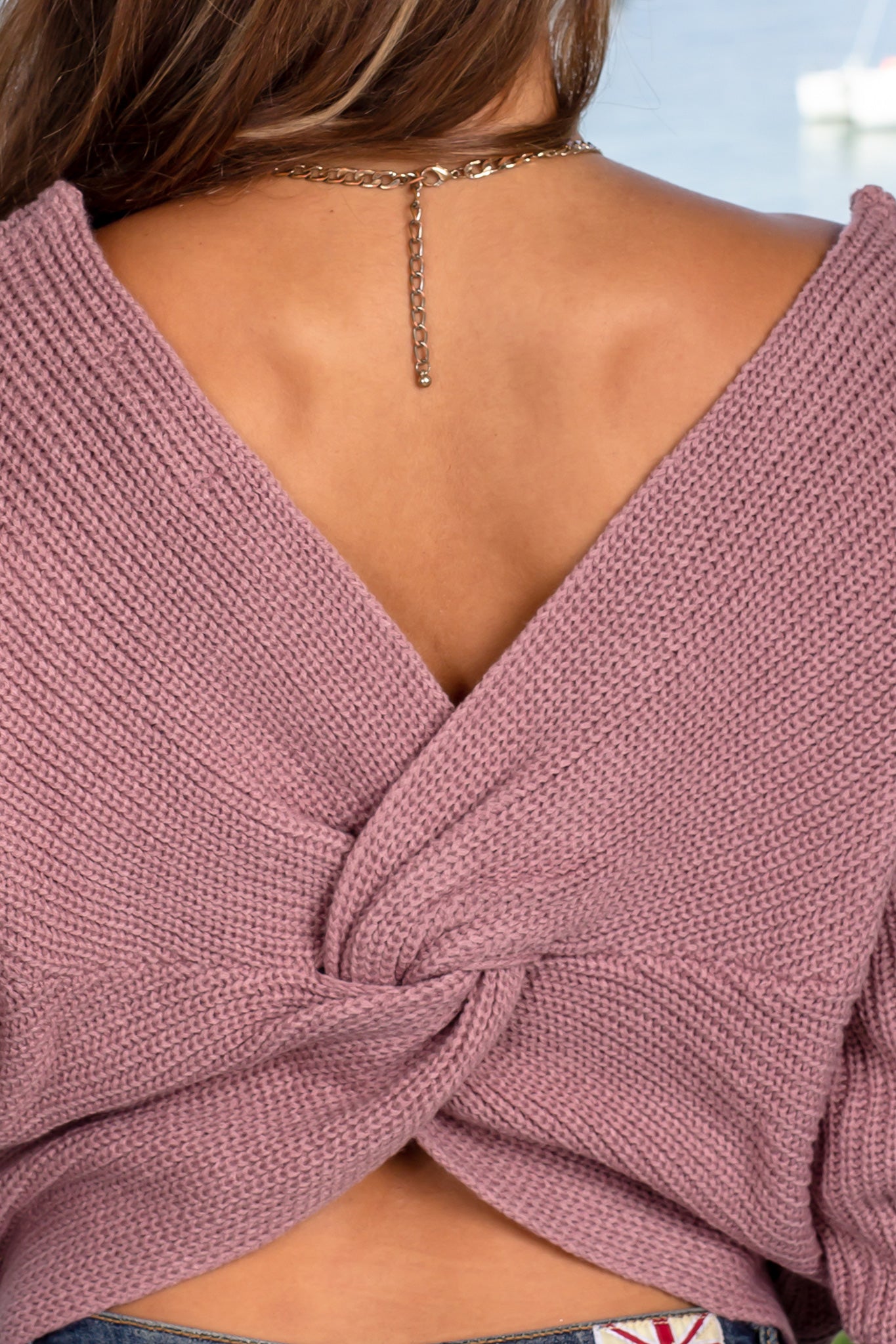 Soft and Cozy Mauve Knit Sweater with Stylish Knot Detail
