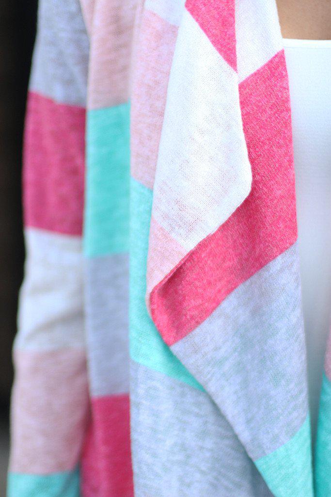 Stylish Mint and Coral Color Block Women's Cardigan for Everyday Wear