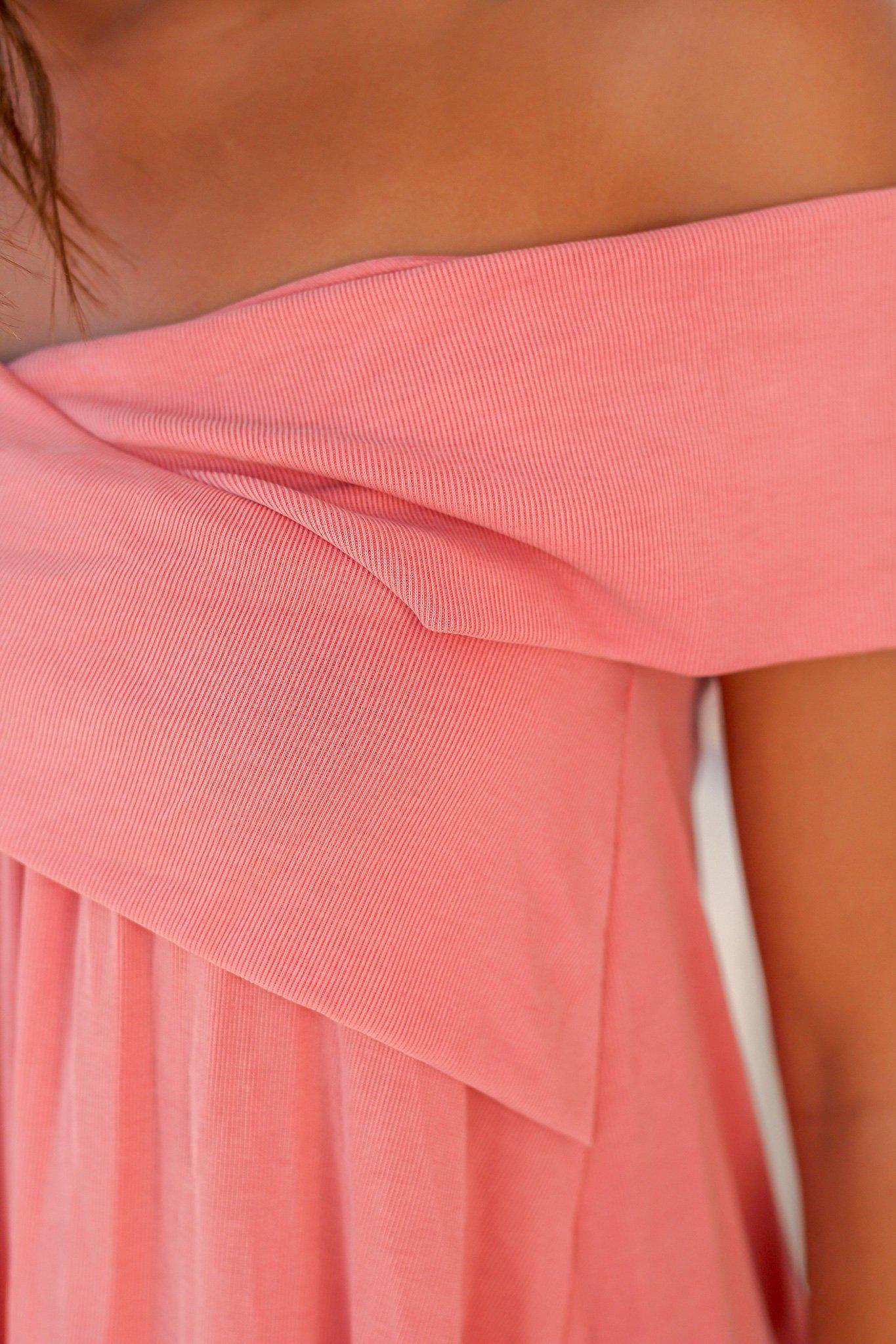 Flirty Coral Off - Shoulder Criss - Cross Front Top