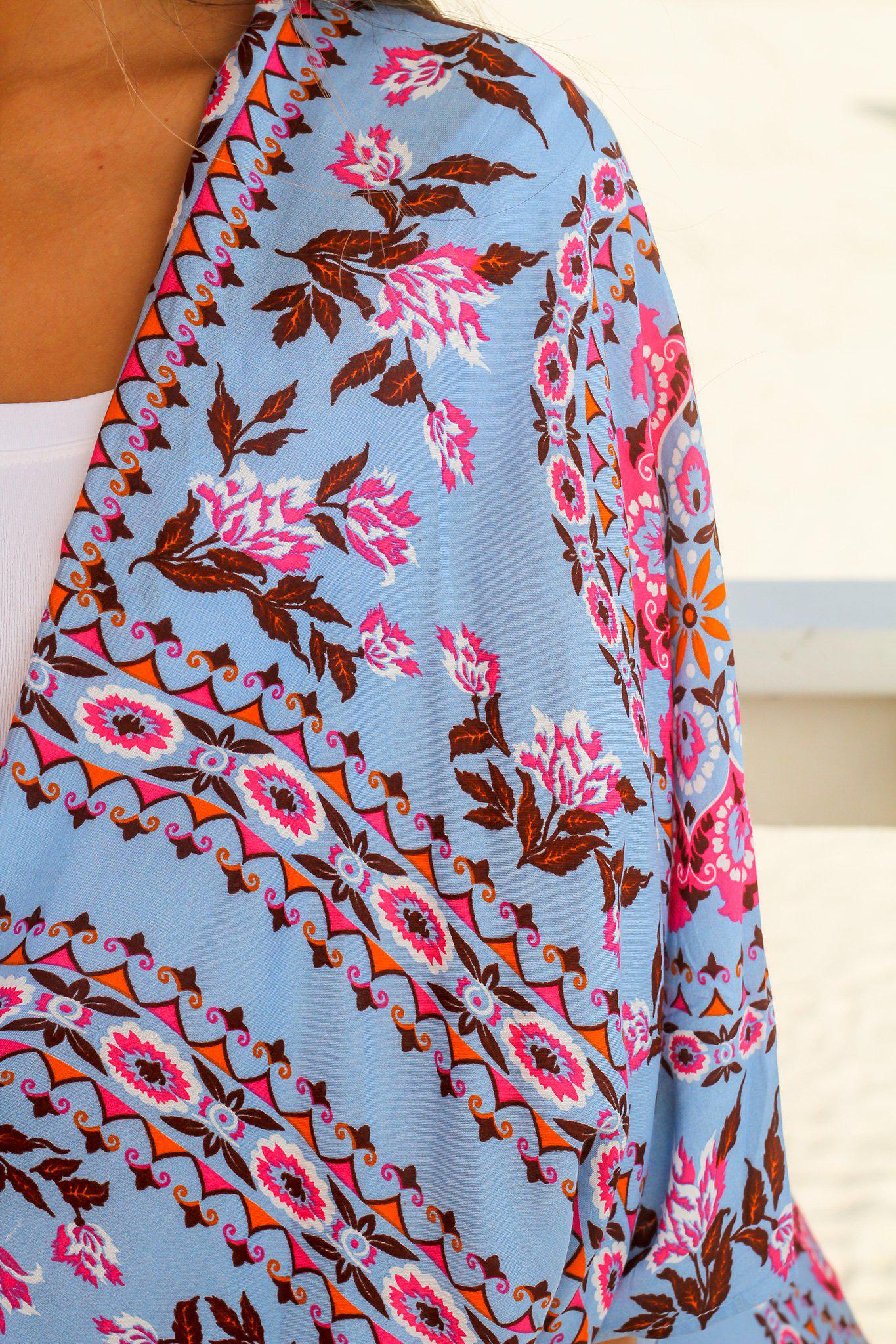 Stylish Blue Printed Cotton Kimono for Summer Fashion