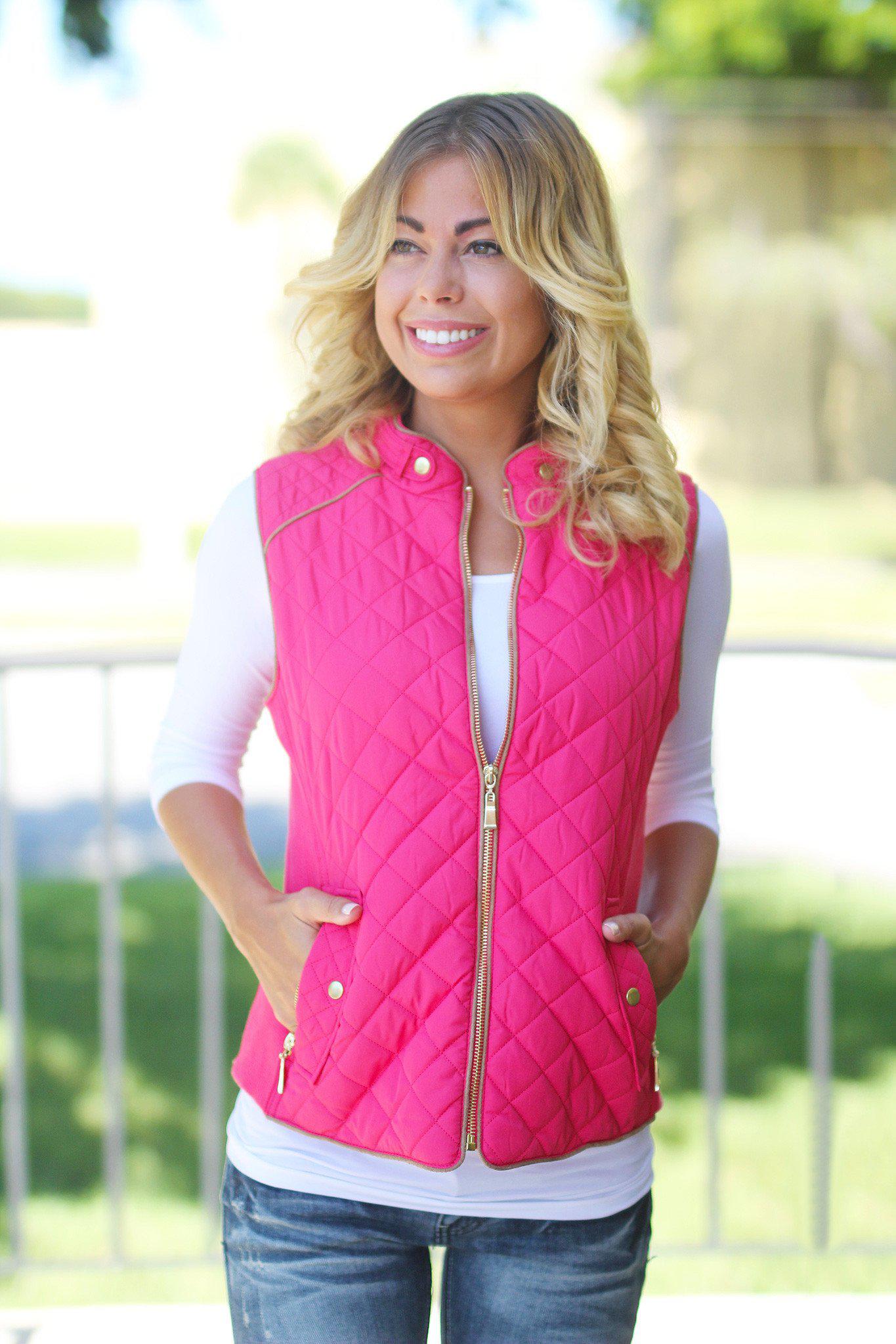 Stylish Coral Quilted Women's Vest with Functional Pockets for Cool Weather