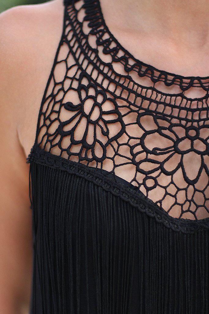Stylish Black Fringe Women's Evening Dress