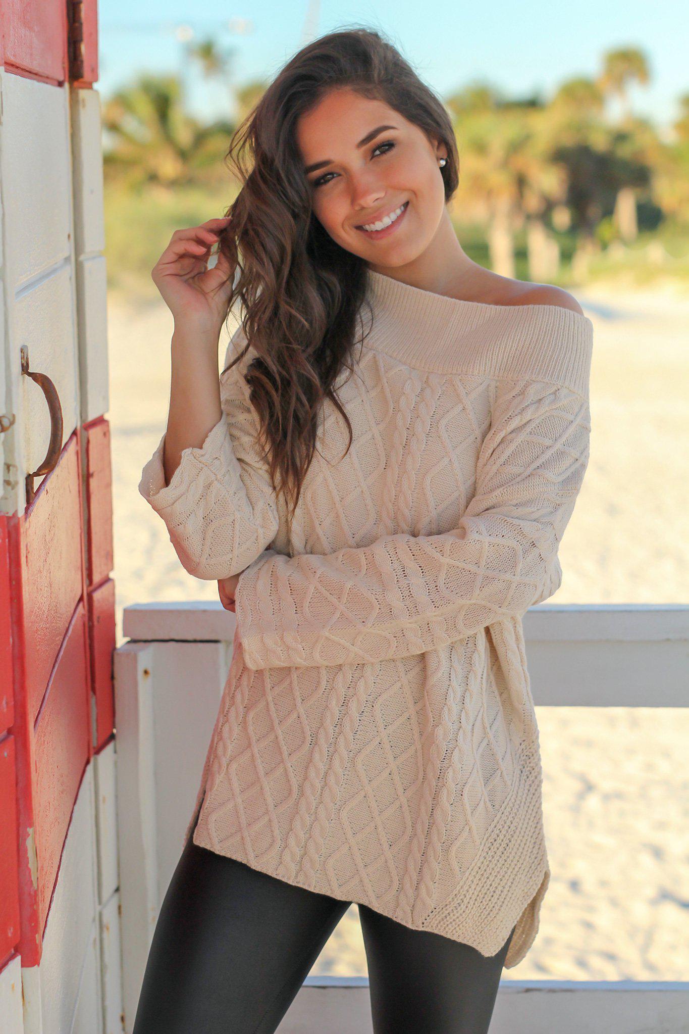 Adorable Cream-colored Oversized Knit Sweater for Trendy Style