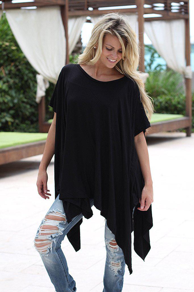 Stylish Black Poncho-Style Tunic Top for Fashionable Women