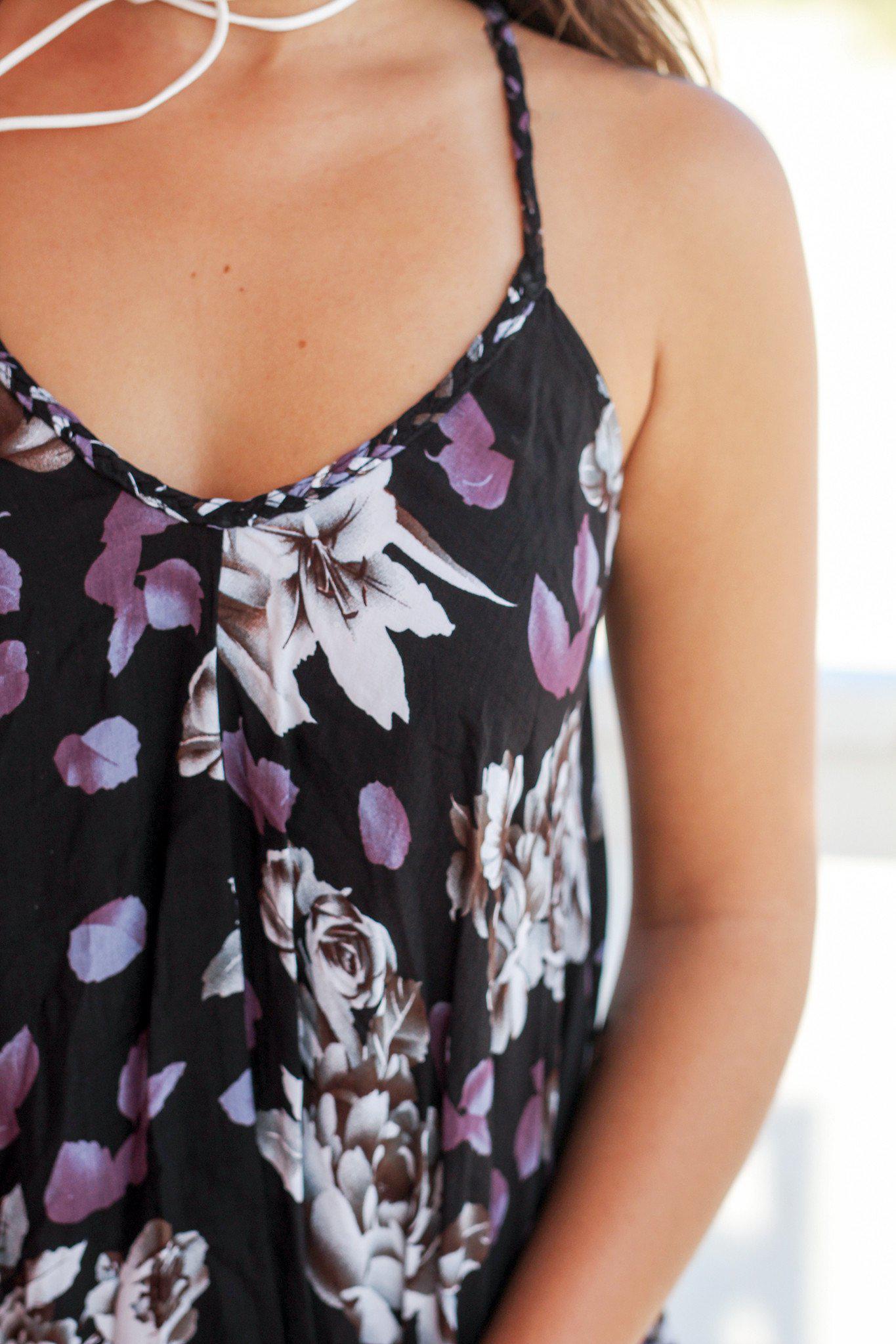 Stylish Black Floral Sleeveless Top with Braided Straps