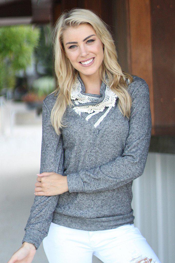 Fashionable Charcoal Crochet - Detailed Sweater for All Occasions