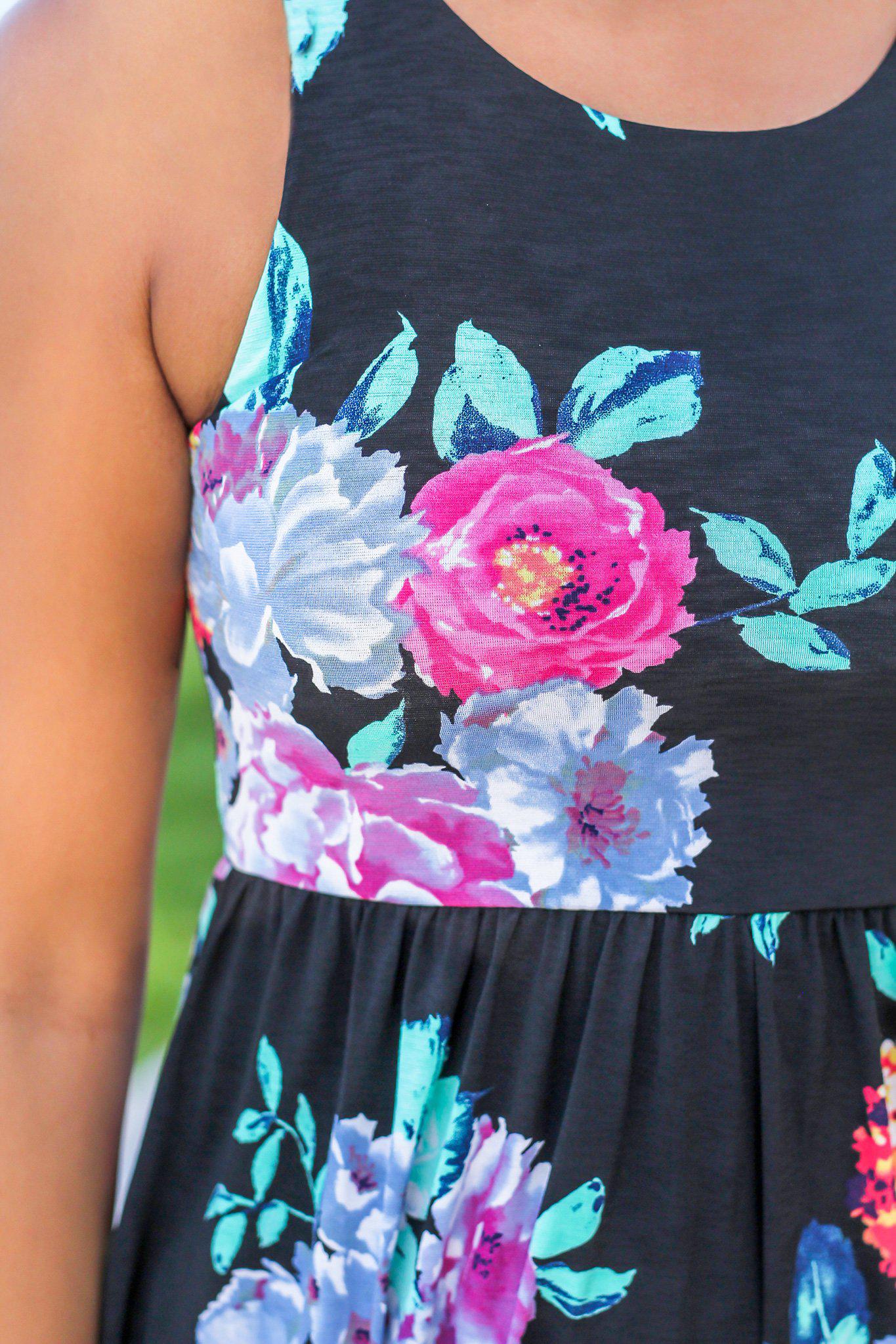 Stylish Black Floral Racerback Short Women's Dress for Fashionable Outfits