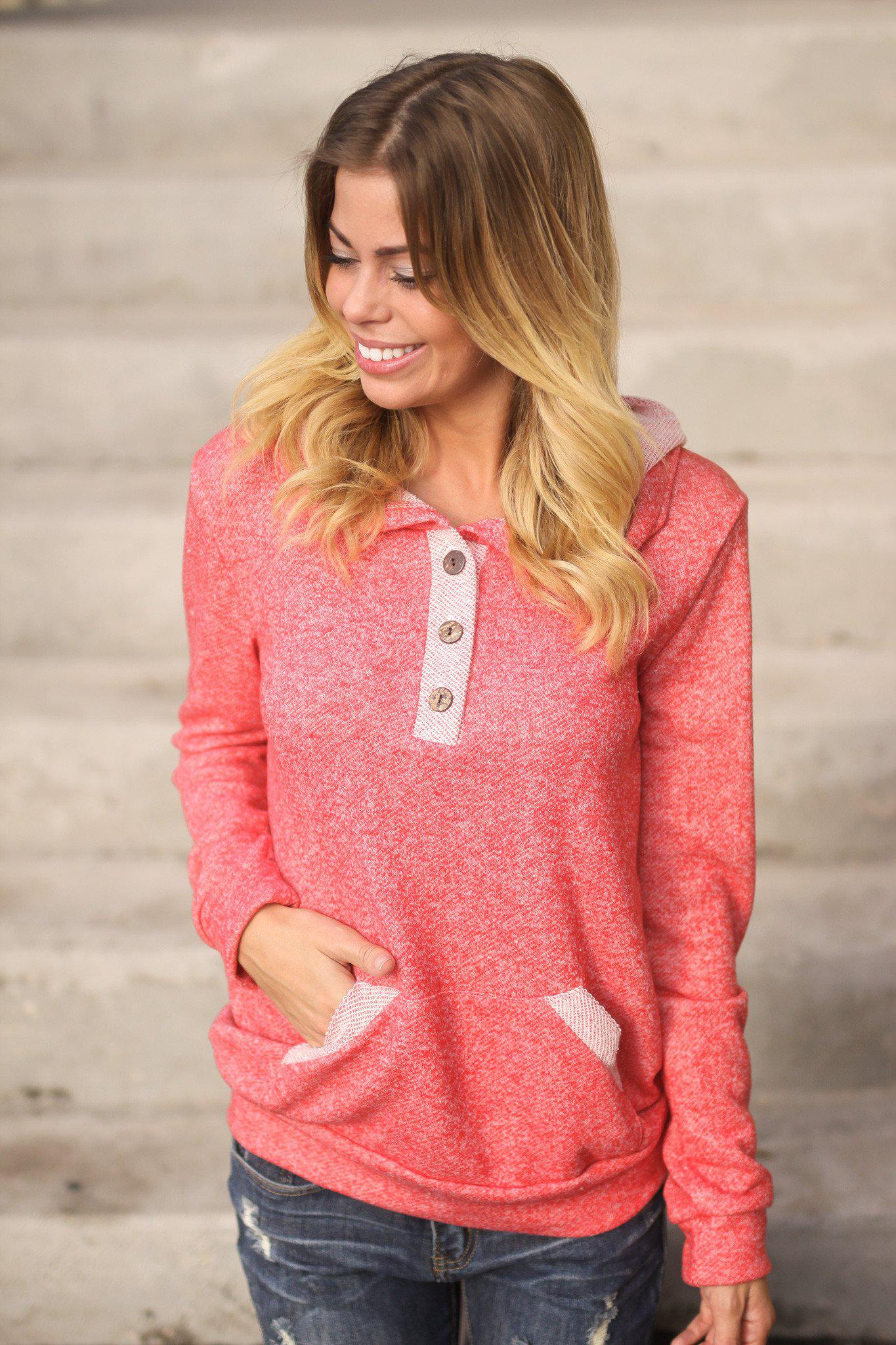 Stylish Coral-colored Button-up Hoodie for Casual Wear