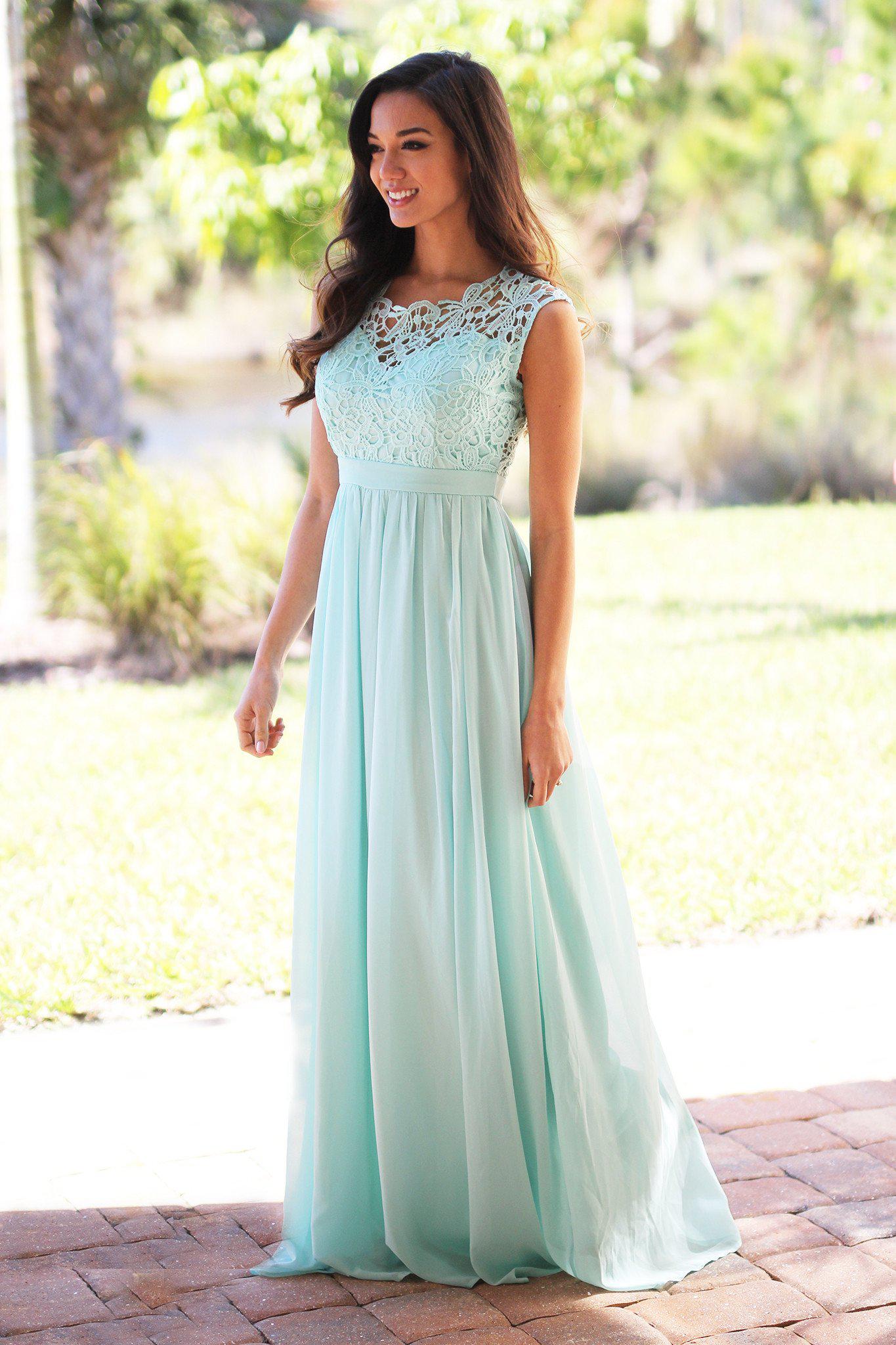 Stunning Mint Green Crochet Design Maxi Dress with Elegant Tulle Back for Special Occasions