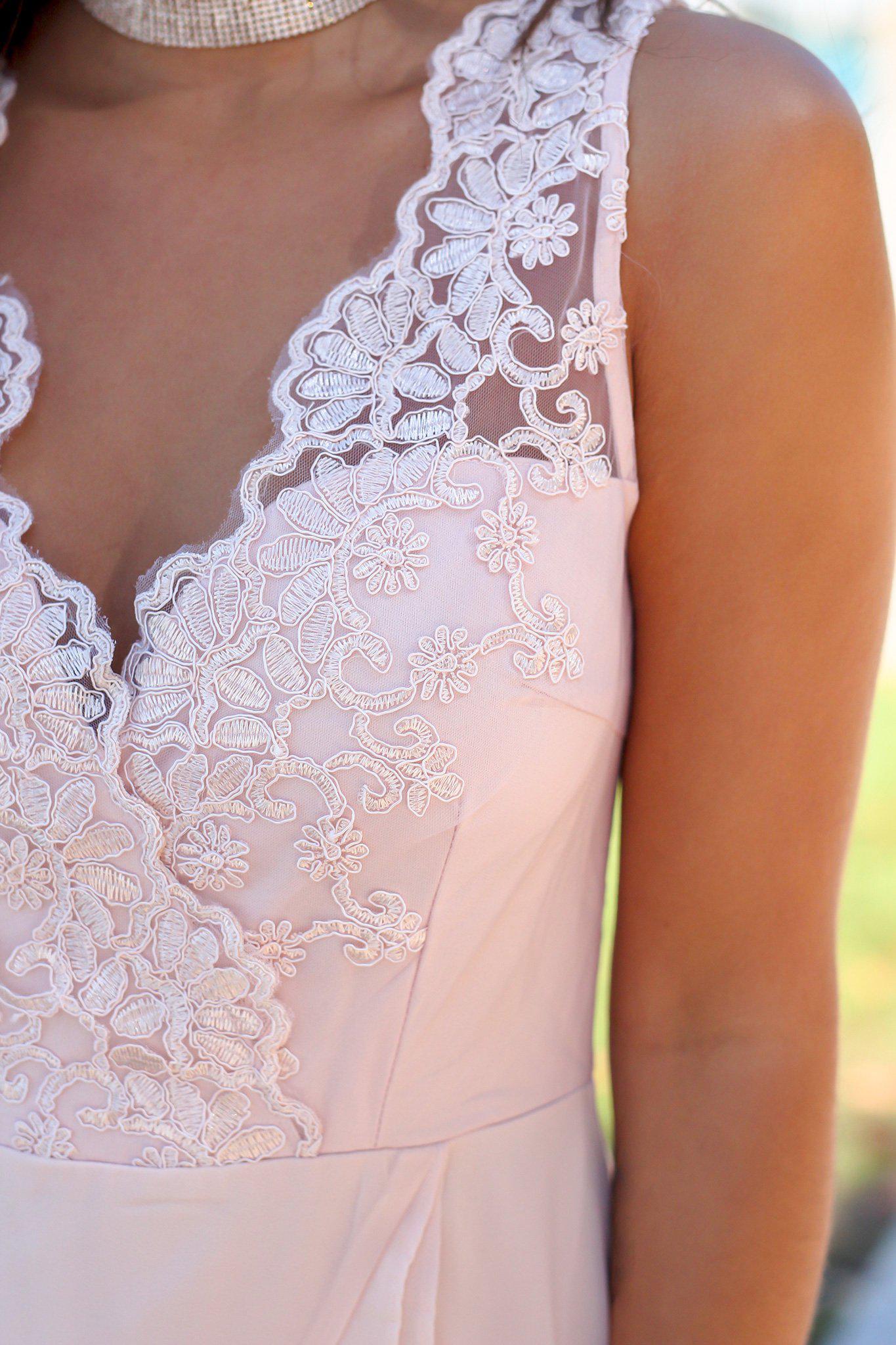 Stunning Blush-Colored Maxi Dress Featuring an Embroidered Upper Part