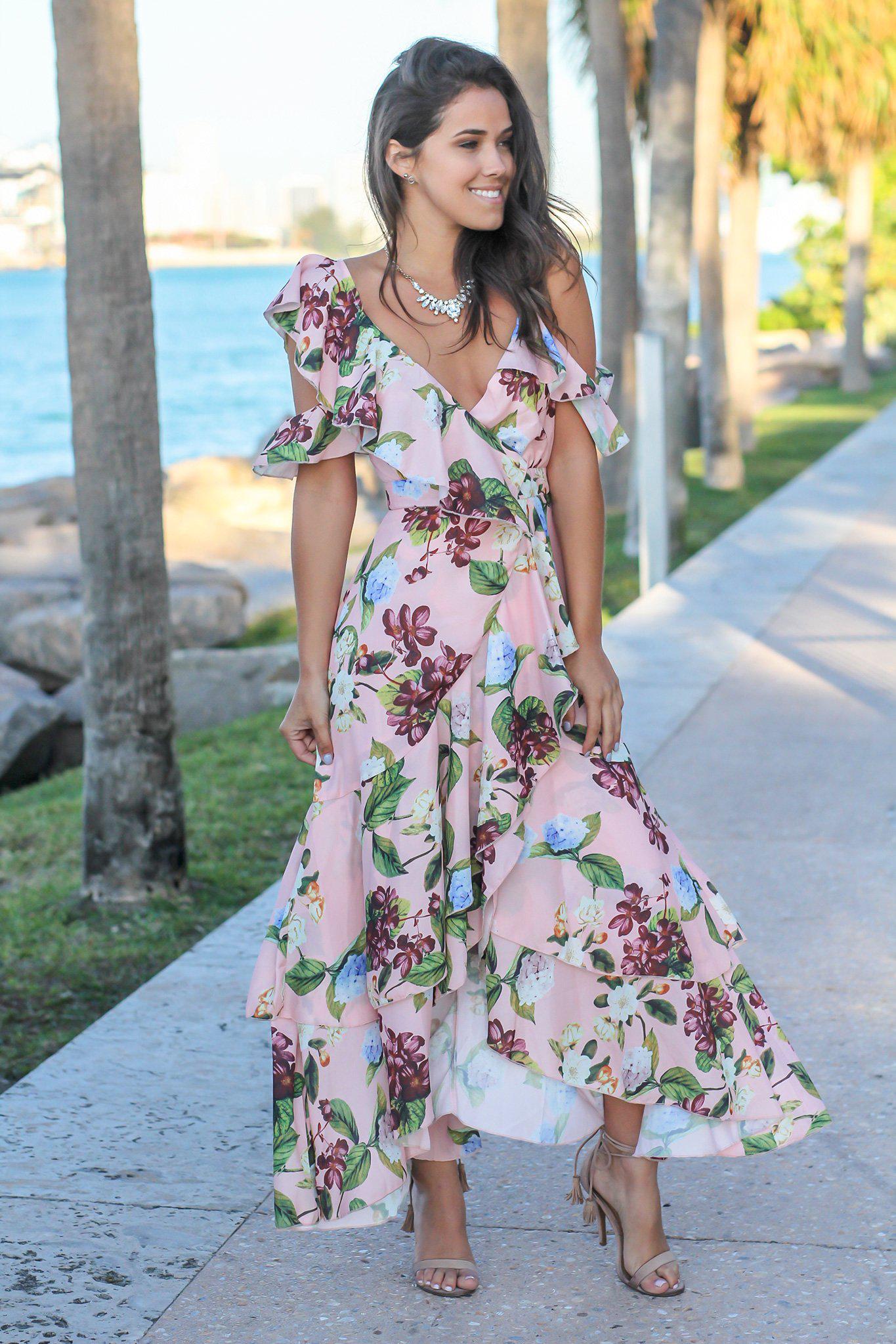 Blush Floral High-Low Ruffled Dress - A Fashion Must-Have