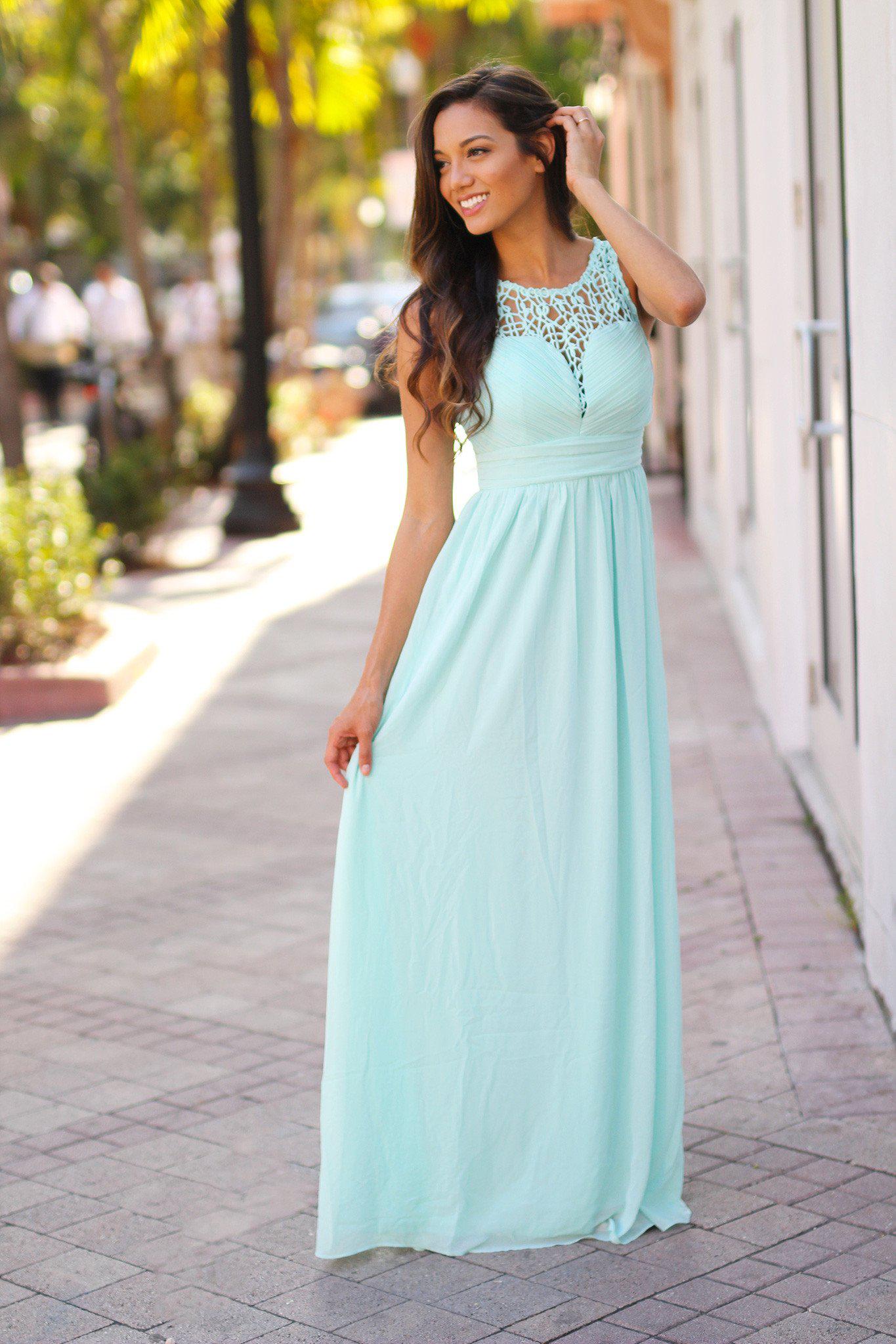 Exquisite Mint Green Crochet Design Maxi Bridesmaid Dress