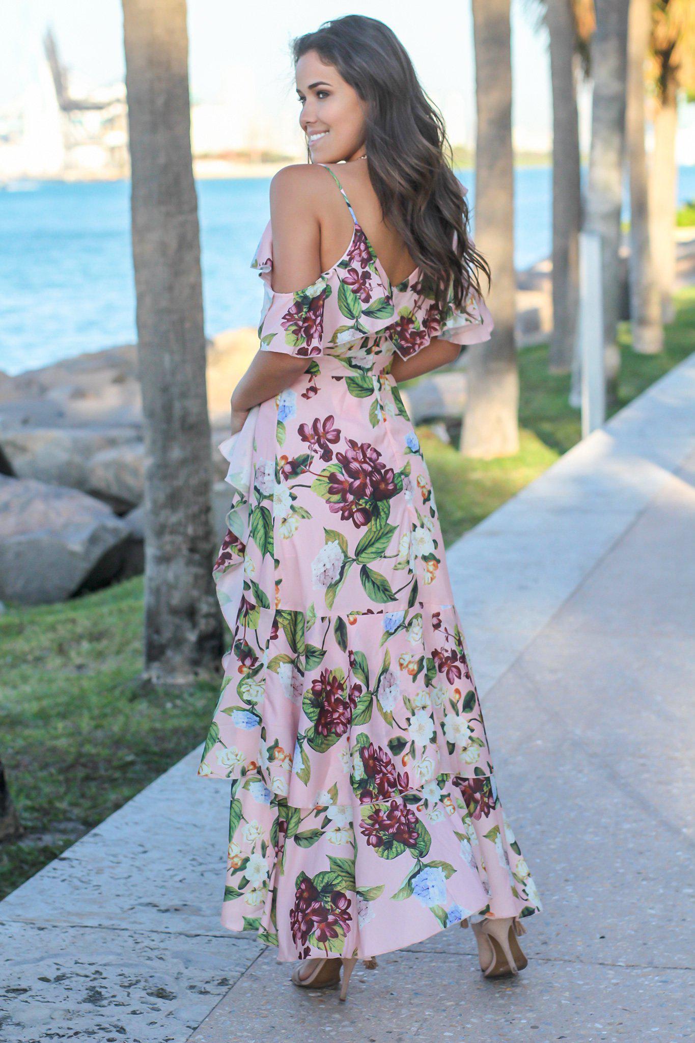 Blush Floral High-Low Ruffled Dress - A Fashion Must-Have