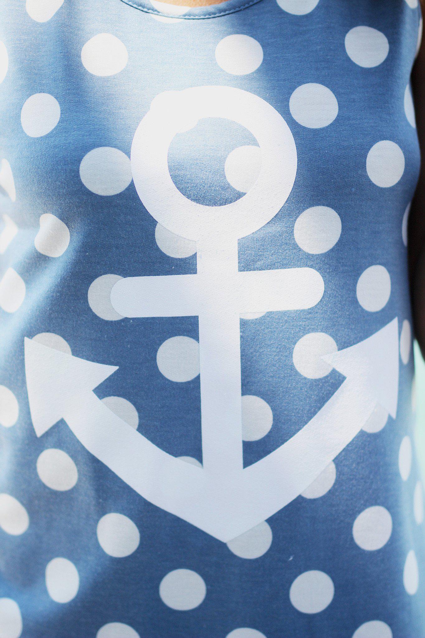 Adorable Light Blue and White Polka Dot Anchor Summer Tank Top