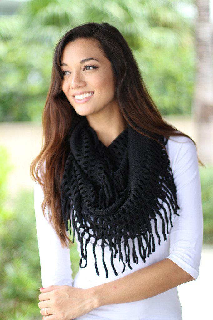 Super Soft and Lightweight Black Infinity Fringe Scarf for Fall/Winter 2015