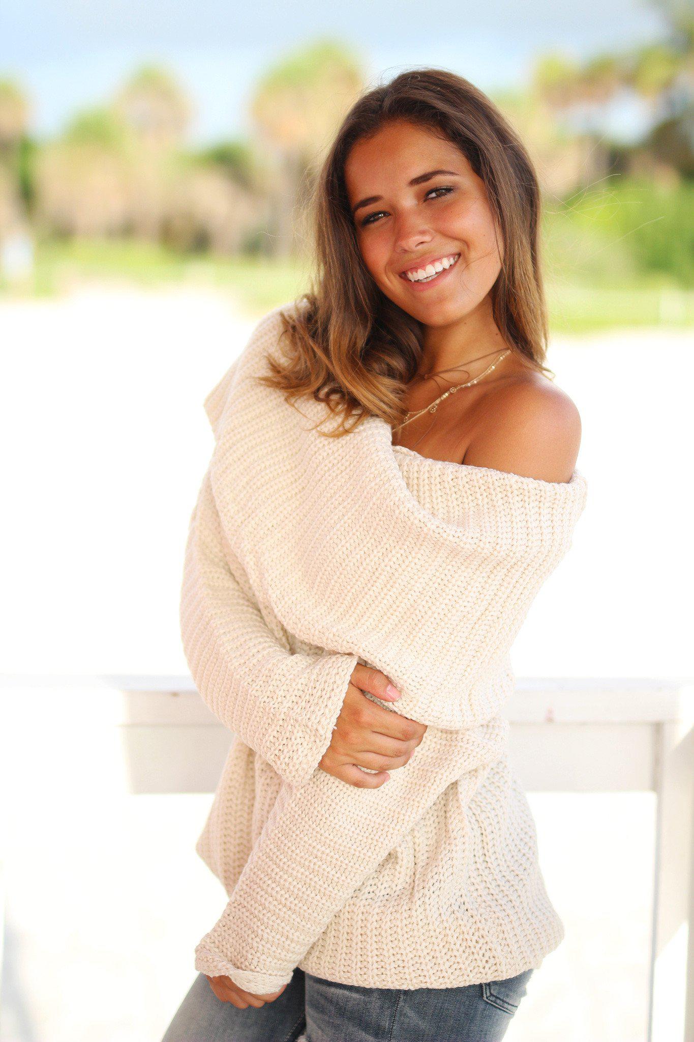 Cozy Cream-Colored Oversized Knitted Sweater for Women