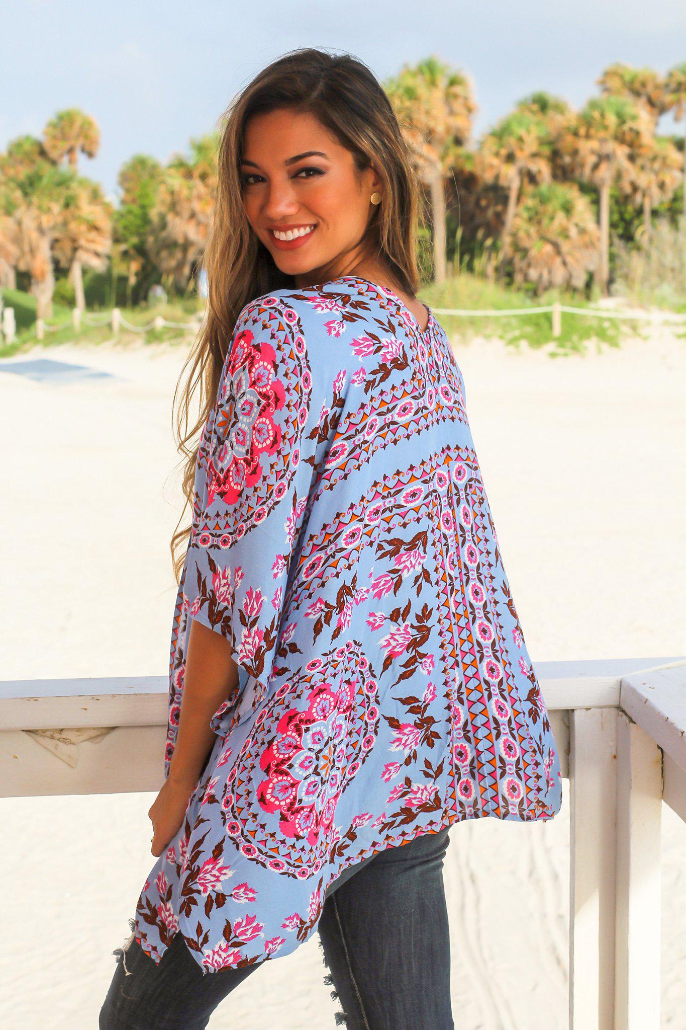 Stylish Blue Printed Cotton Kimono for Summer Fashion
