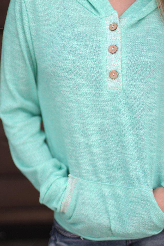 Stylish Mint-Colored Buttoned Hoodie with Convenient Pockets